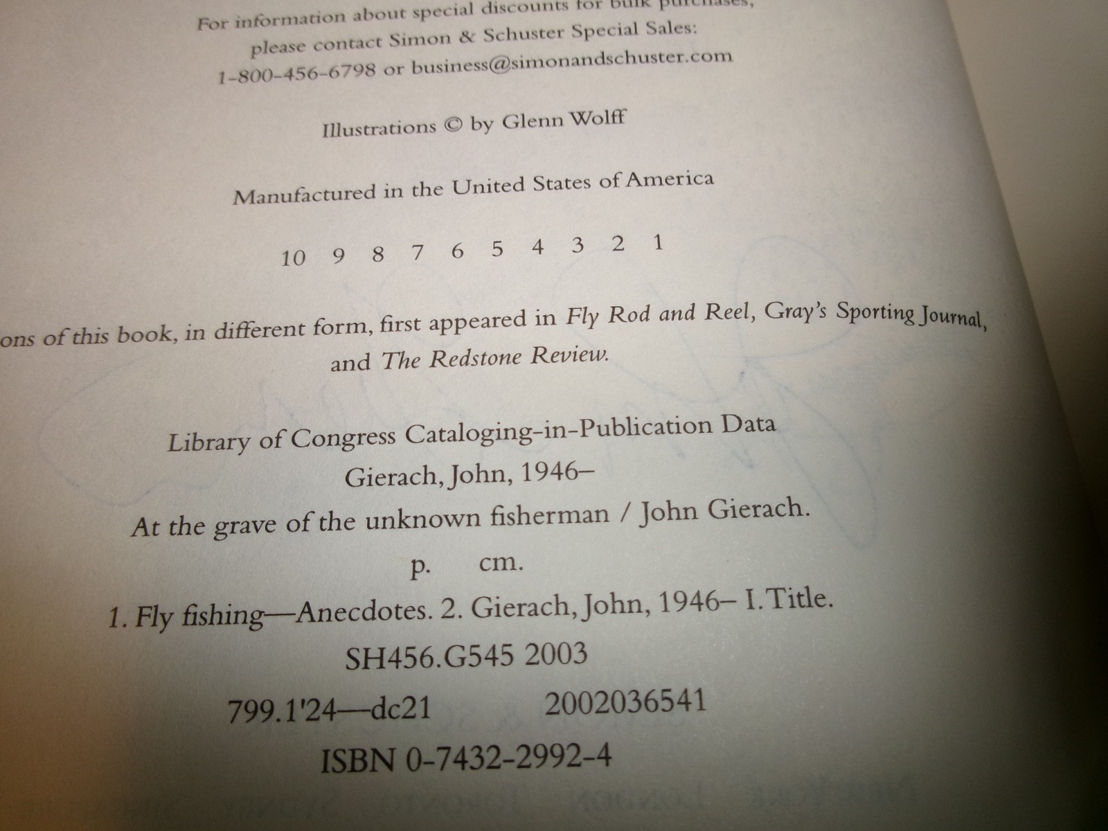 At The Grave Of The Unknown Fisherman by John Gierach 2003 Signed First Edition