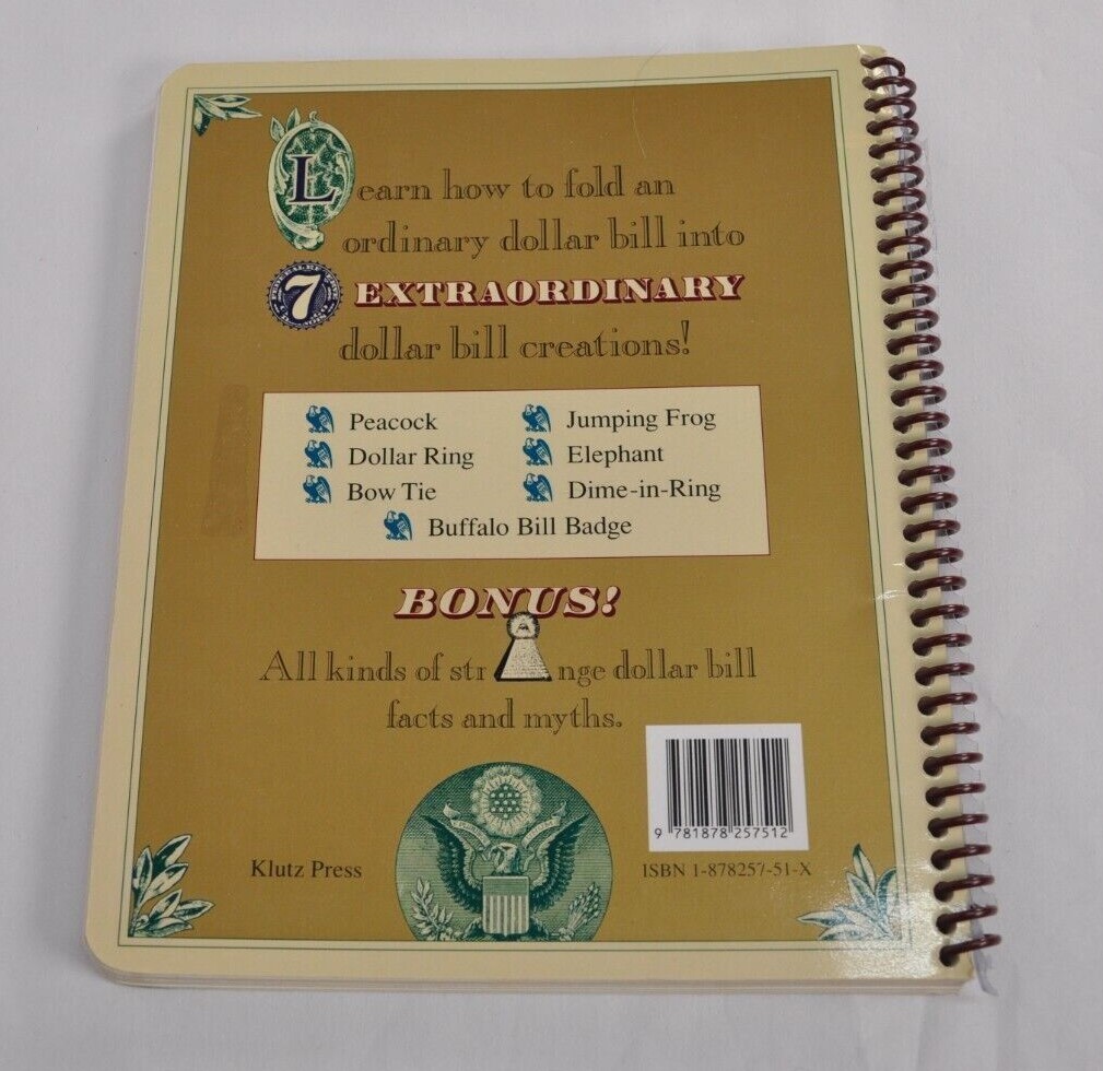 1993 Buch Book Ann Akers Johnson Klutz Press One Dollar Bill Bow Tie Elephant