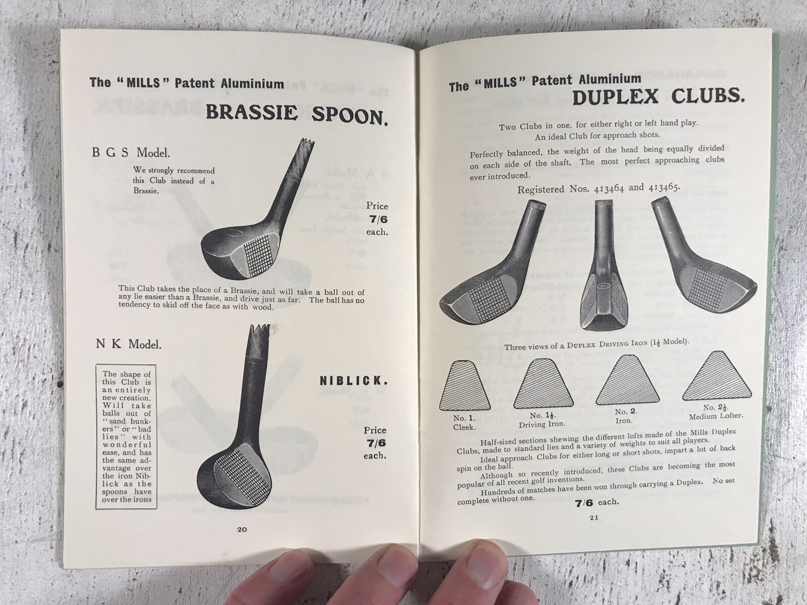 Mills Patent Standard Aluminium Golf Clubs Facsimile of Antique Catalogue