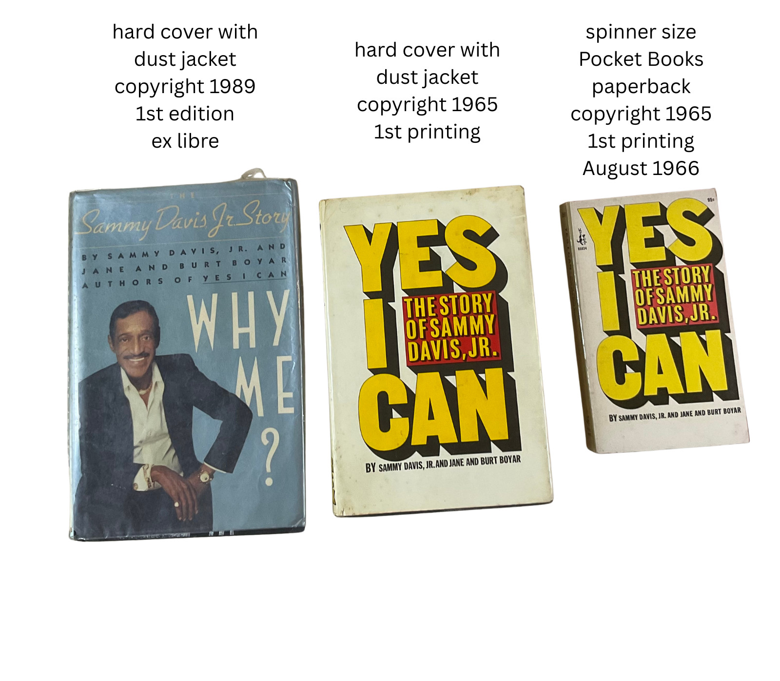 Sammy Davis Jr Yes I Can 1965 1st ptg Why Me? 1989 1st ed + Pocket 1st ed PB 60y