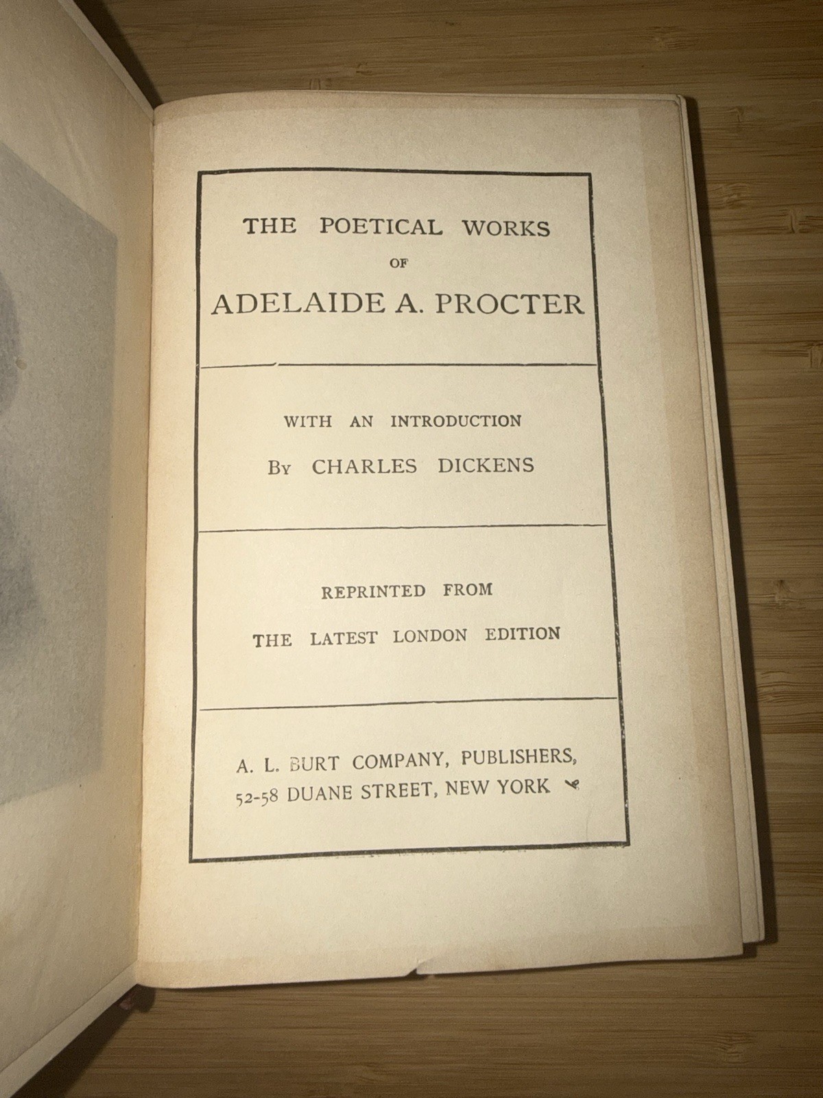 “The Poetical Works of Adelaide A. Procter” Dickens intro A.L. Burt 1868 HC