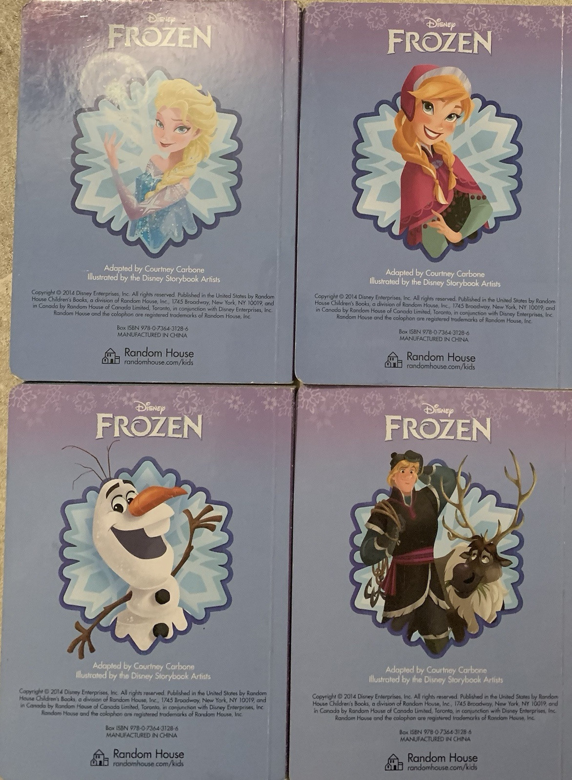 Lot Of 4; Disney’s Frozen Board Books GOOD Random House Kids 1st Edition Set!!!!