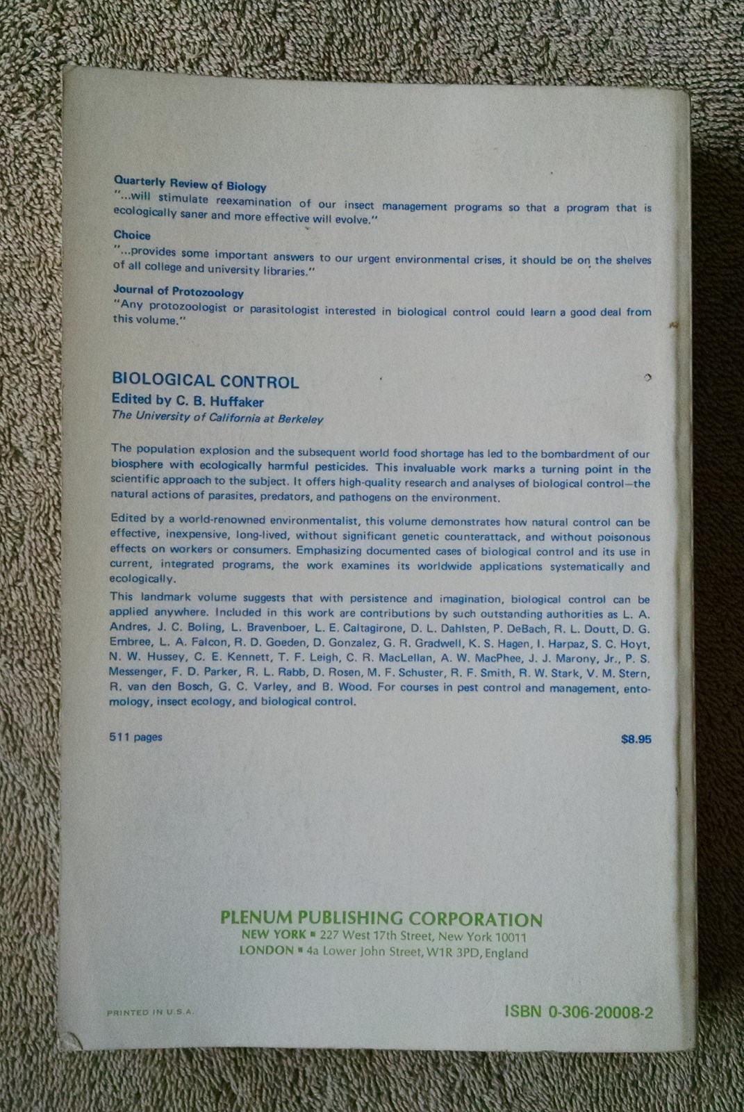 1974 Biological Control Huffaker natural insecticide environment ecology