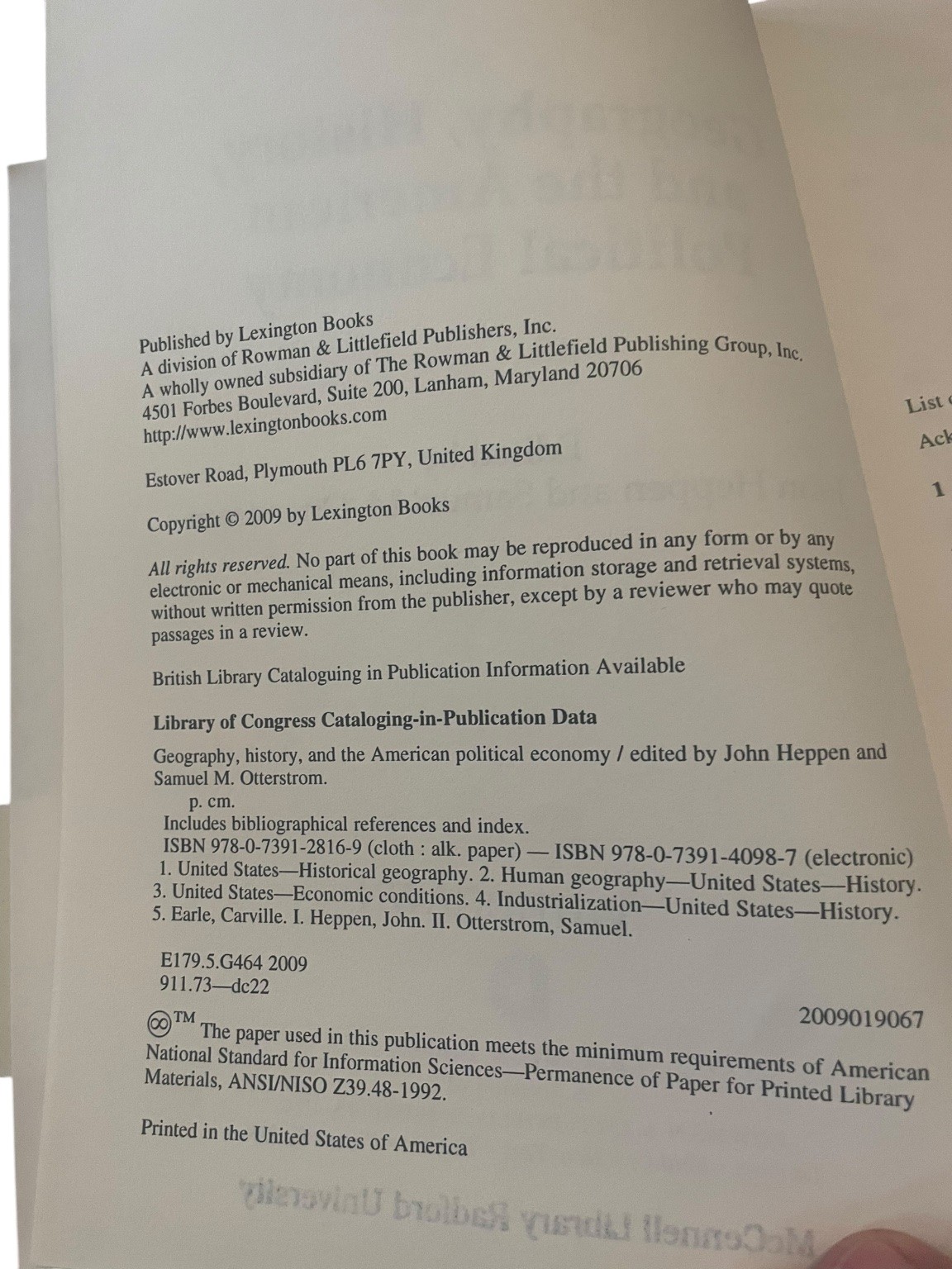 Geography History and the American Political Economy Heppen Otterstrom 2009