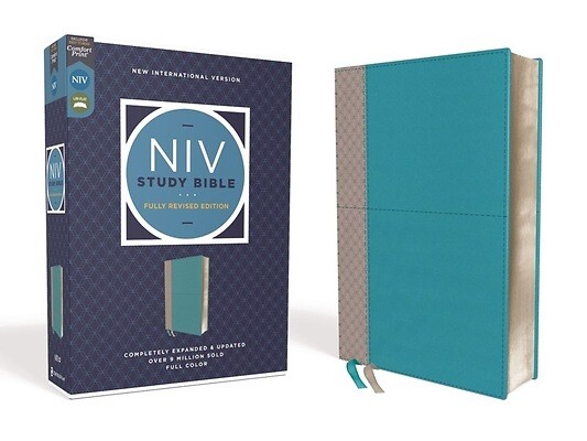 NIV Study Bible Fully Revised Edition Comfort Print soft leather-look teal/gray