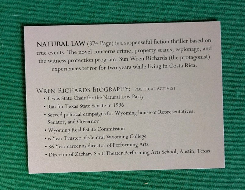 Natural Law, Paperback by Wren Richards, Brand New, signed by author