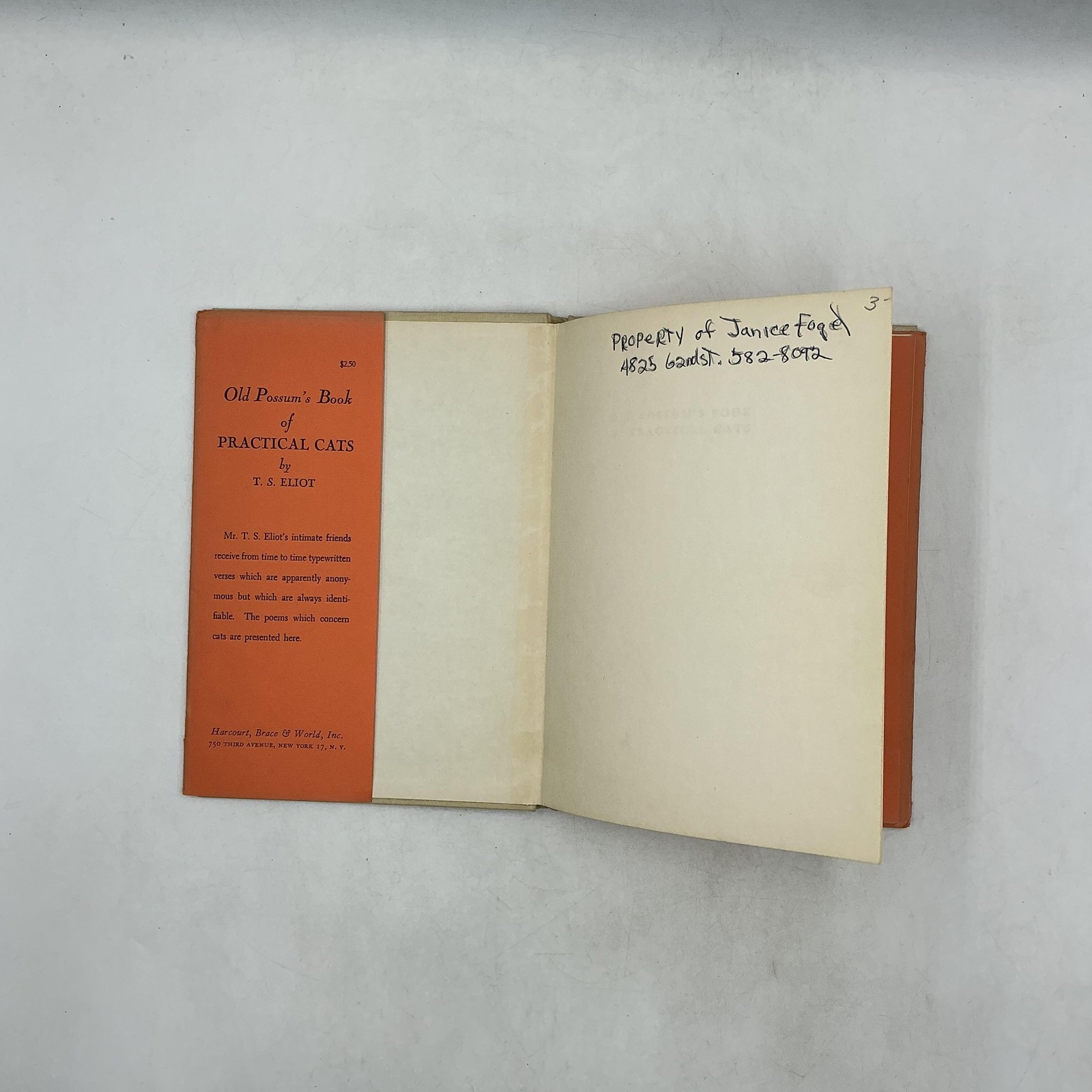 OLD POSSUM’S BOOK OF PRACTICAL CATS T.S. Eliot 1939 Hardcover Harcourt Brace