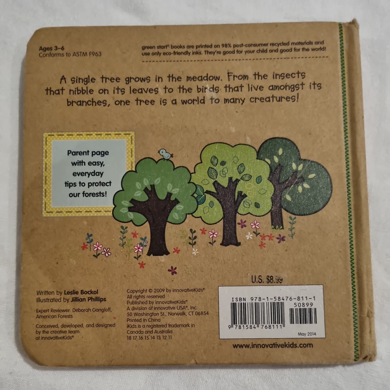 LESLIE BOCKOL. ONE TREE. RECYCLED BOOK. BOARDED. 17 BY 17CM, 9781584768111