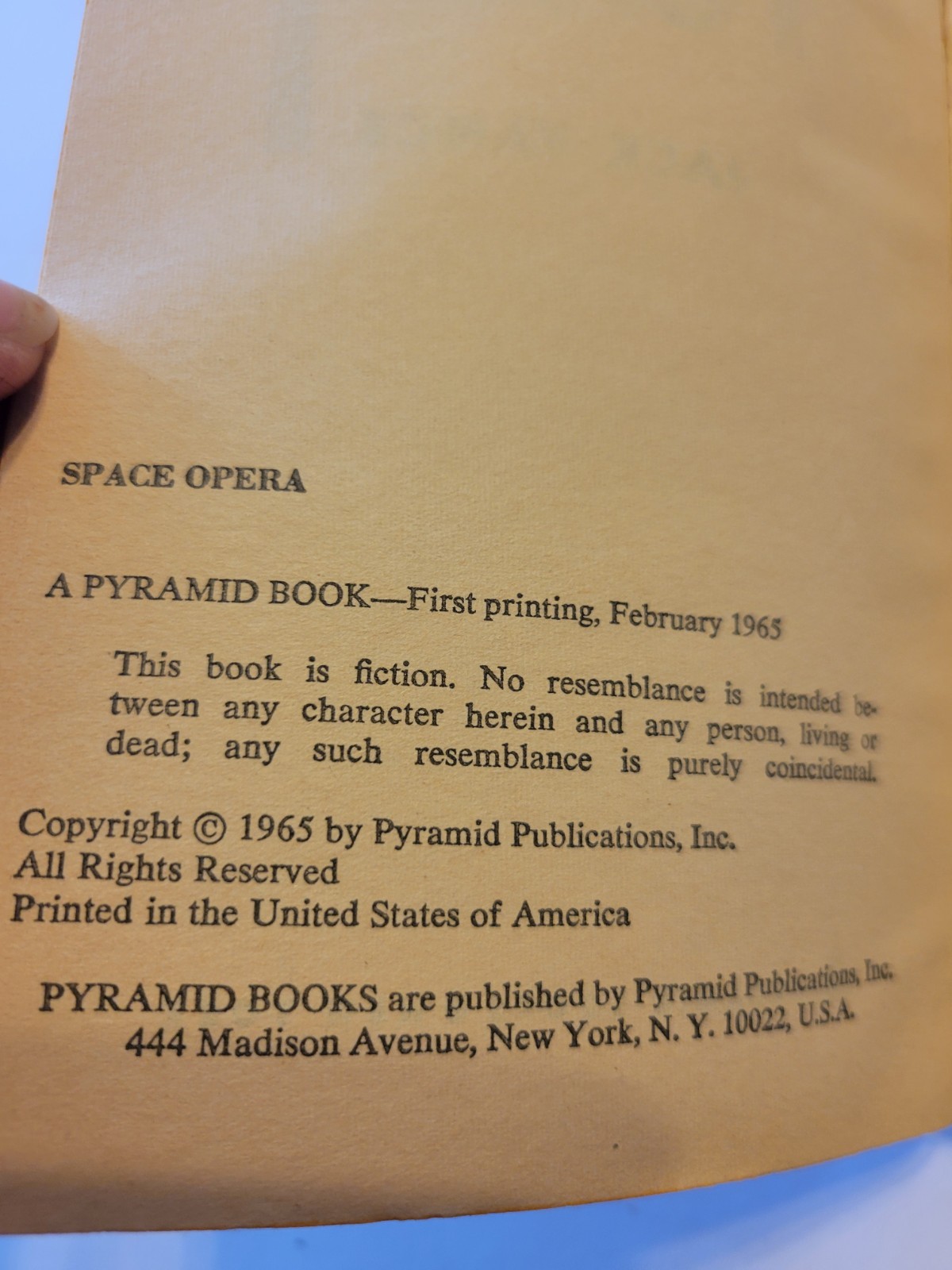 Space Opera by Jack Vance 1965 Pyramid 1st Printing Vintage SF Paperback Book