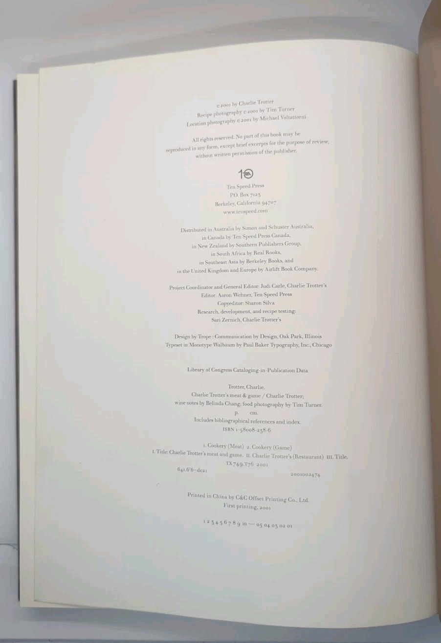 Charlie Trotter’s Meat & Game by Charlie Trotter (2001, Ten Speed Press)