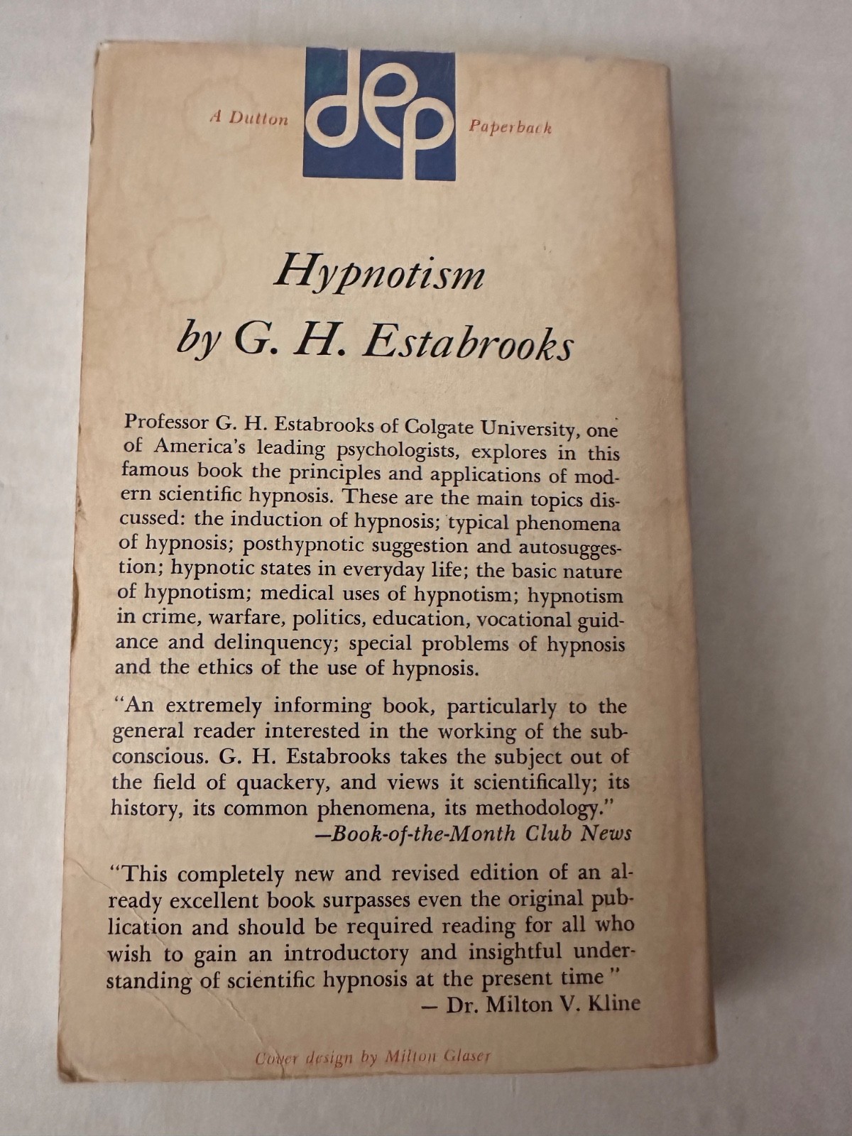 HYPNOTISM by George H. Estabrooks (1957) Trade Paperback RARE