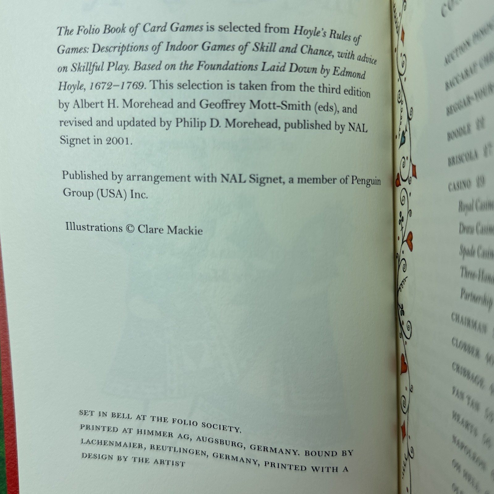 Folio Society The Folio Book of Card Games 2009 Hardcover Germany Illustrated