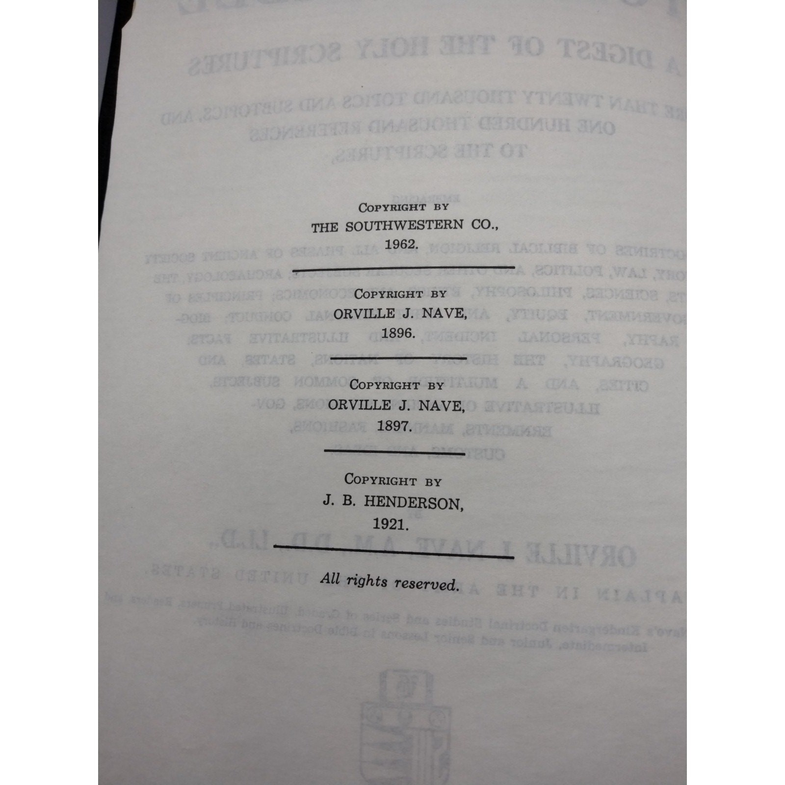 Nave’s Topical Bible Digest Black Leather Bound Thumb Indexed 1962 Southwestern