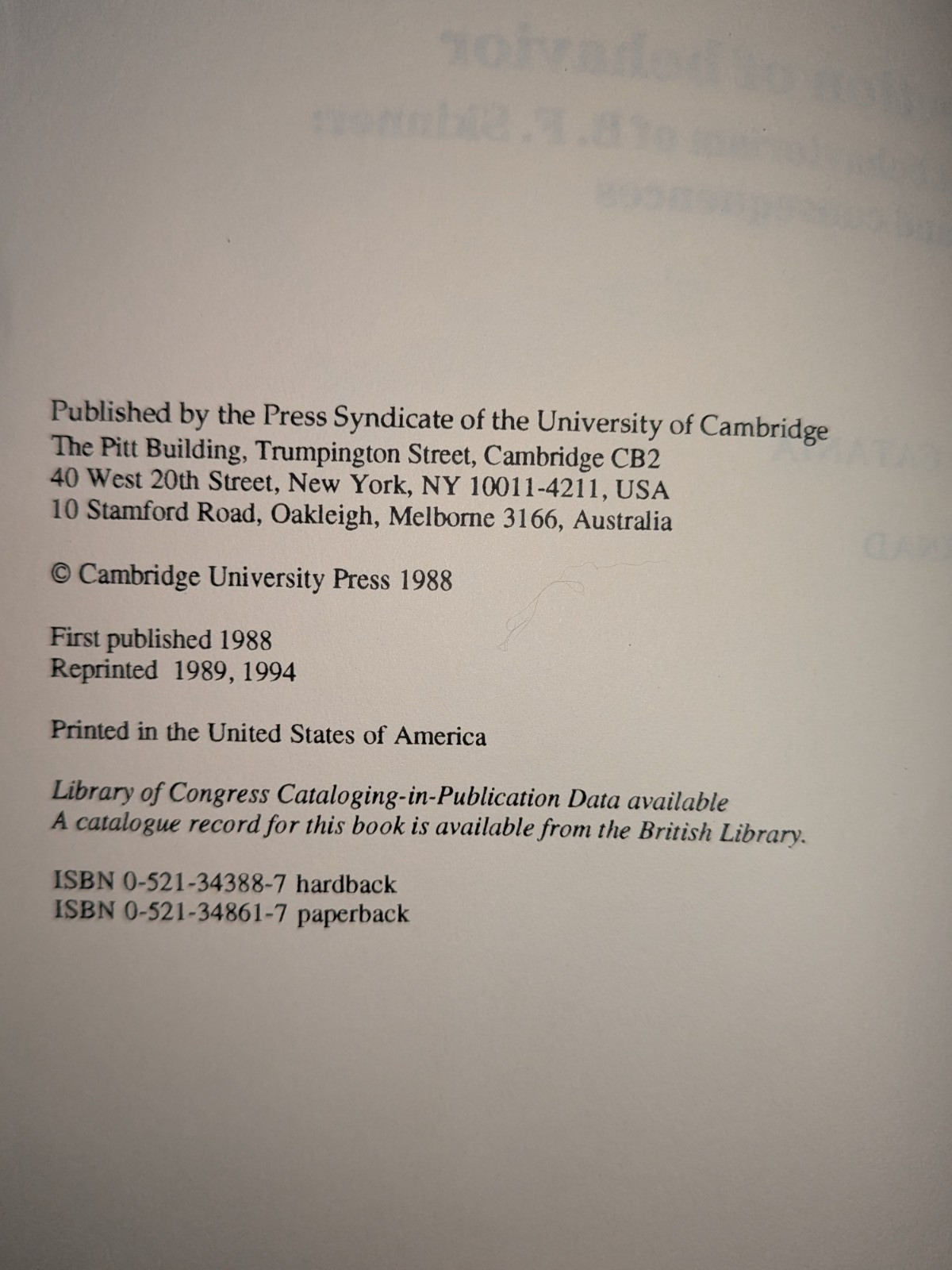 Selection of Behavior – B.F. Skinner | 1994 | Cambridge University Press | PB