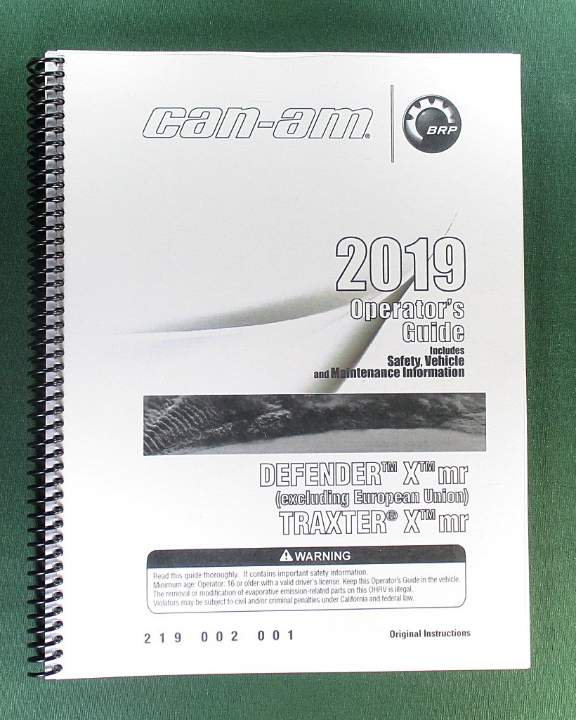 2019 Can-Am Traxter X mr HD10 Owner’s Manual: 155 Pages & Protective Covers