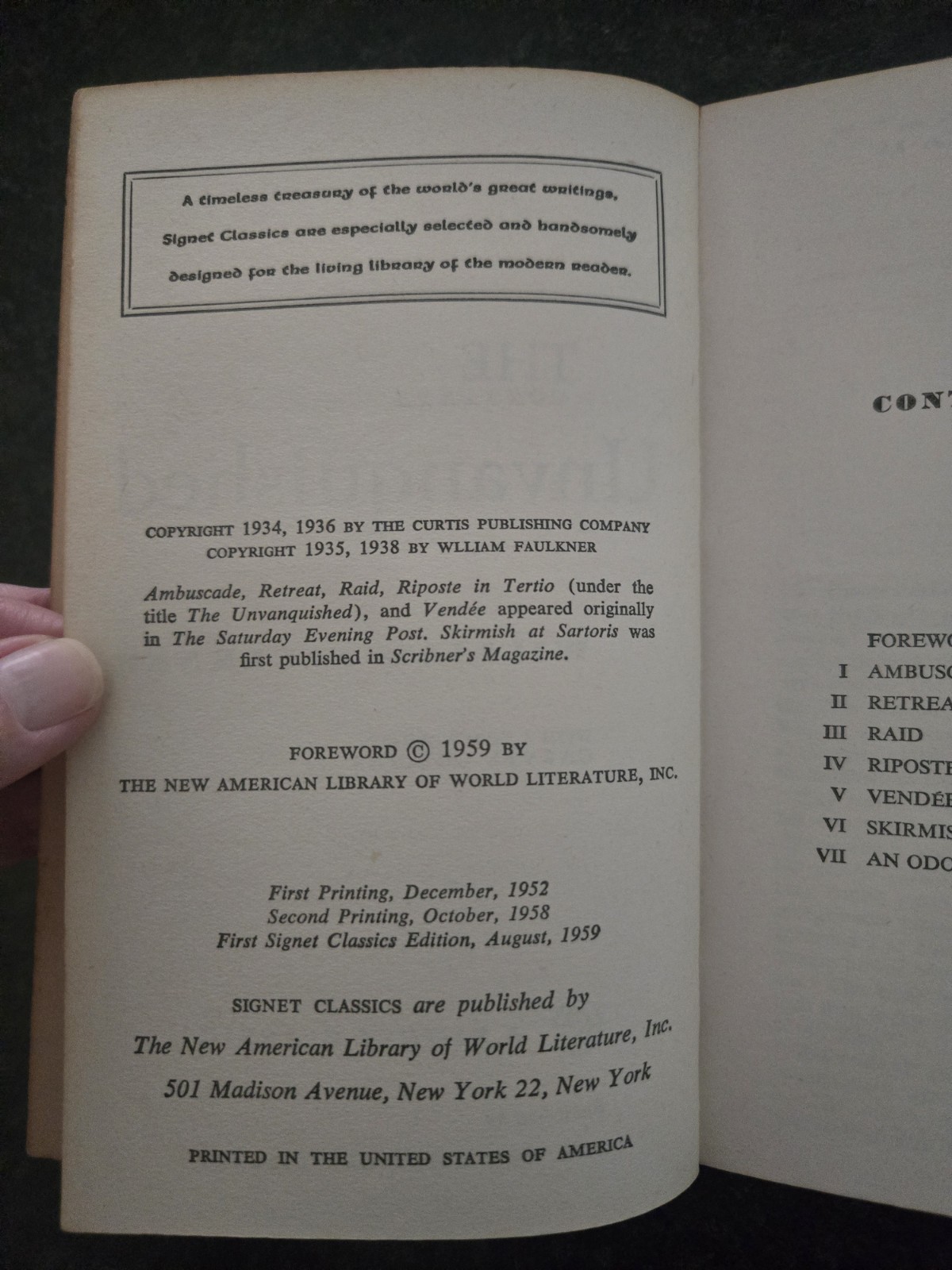 WILLIAM FAULKNER the unvanquished 1959 Signet Paperback Gd