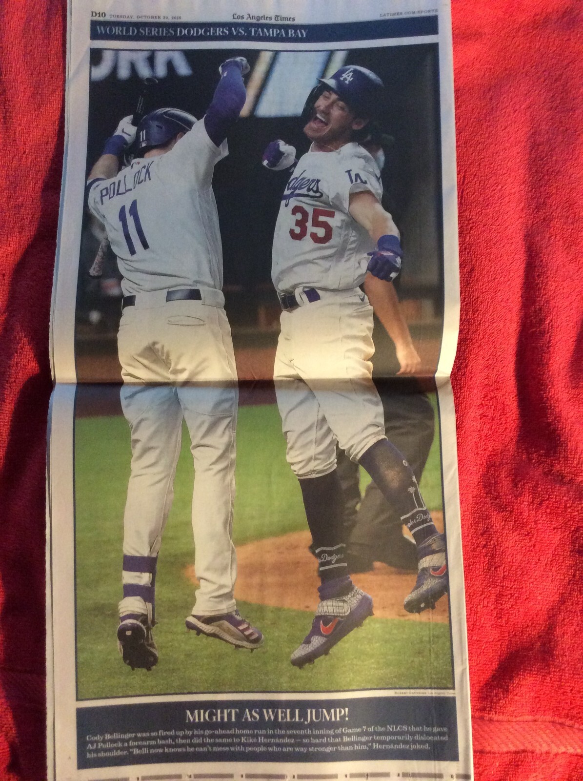 SPORTS SECTION OCTOBER 20 2020 WORLD SERIES DODGERS VS RAYS LA TIMES NEWSPAPER