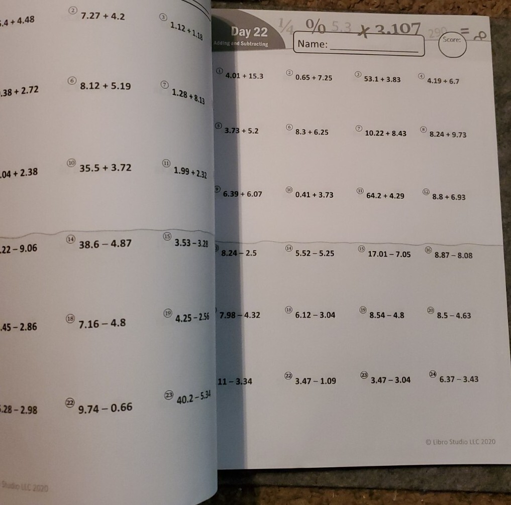 Humble Math – 100 Days of Decimals Percents & Fractions Advanced Practice Pro…