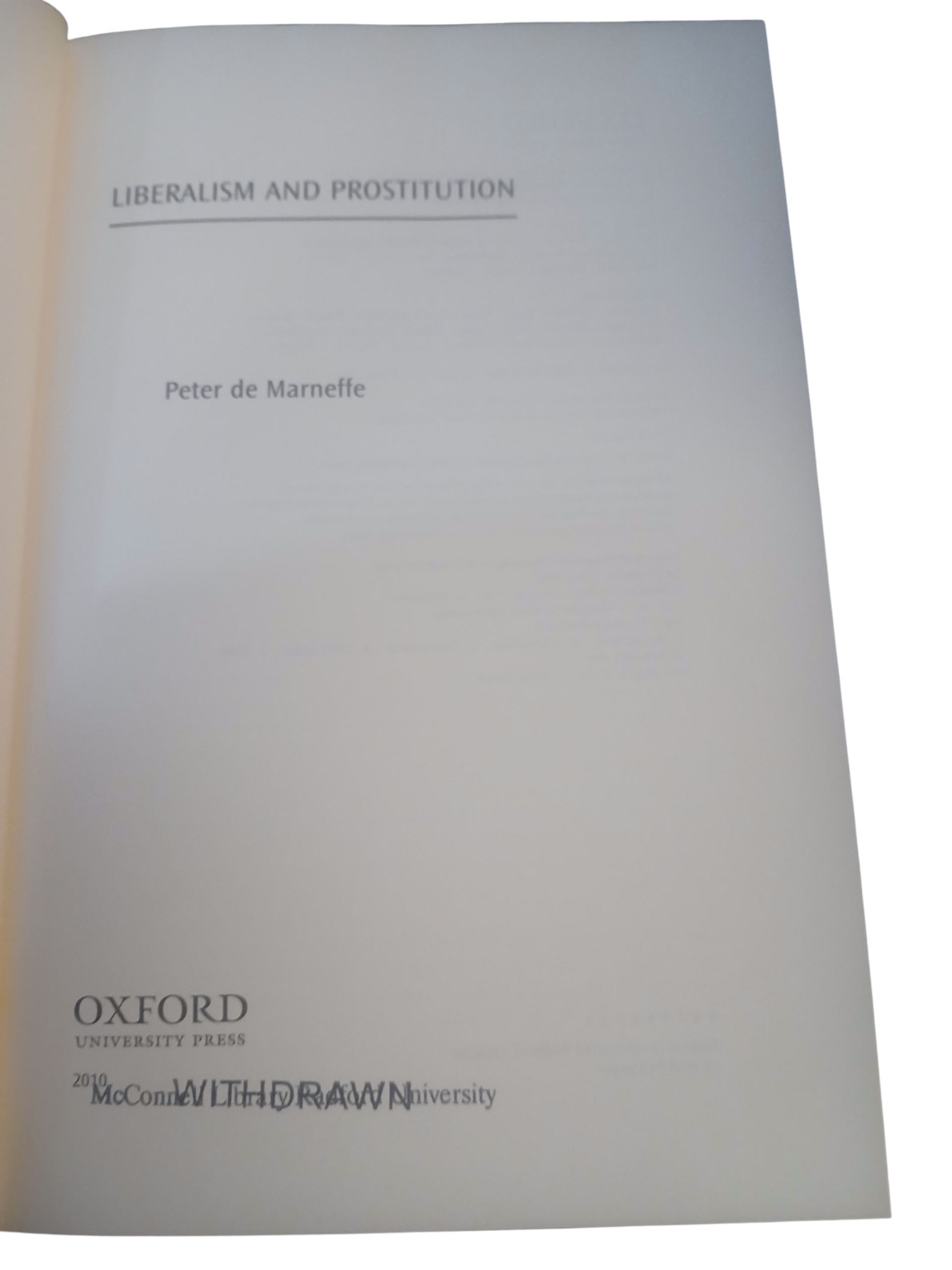 Liberalism and Prostitution Peter de Marneffe 2010 Oxford University Press