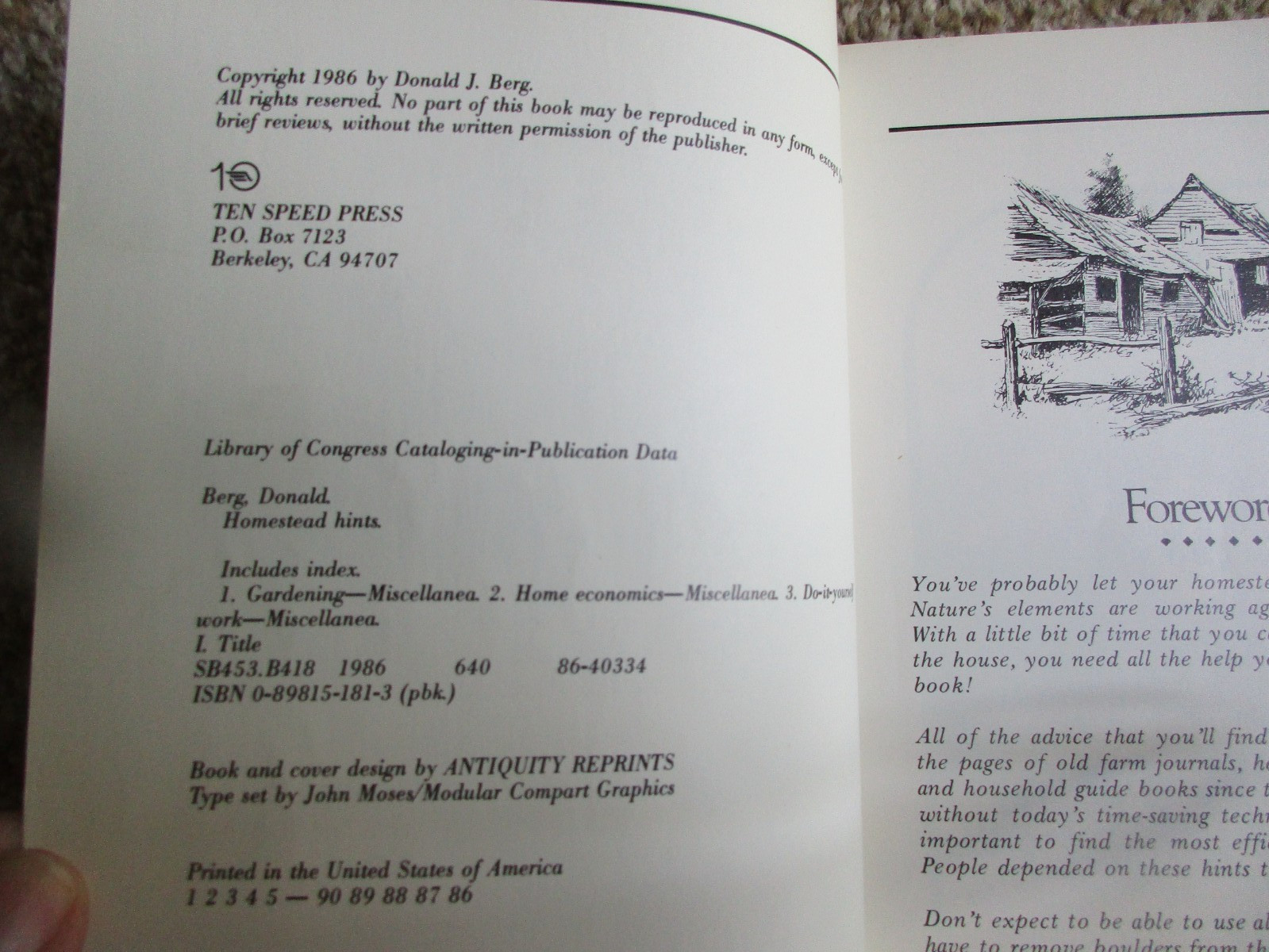 Homestead Hints – A Compendium of Useful Information From the Past – 1986, Berg