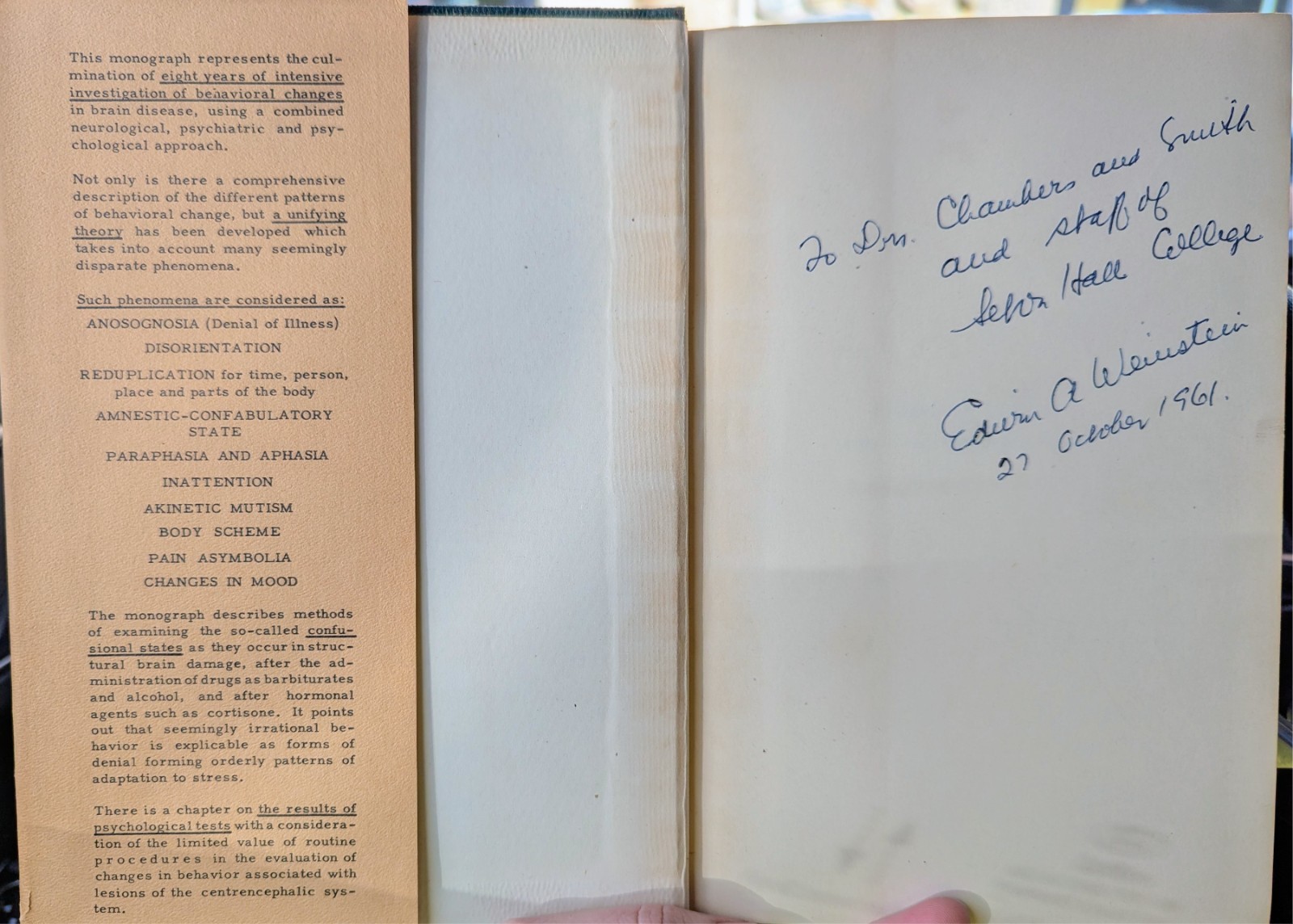 Rare, Denial of Illness, Edwin Weinstein, 1955, signed, Medical Lecture Series