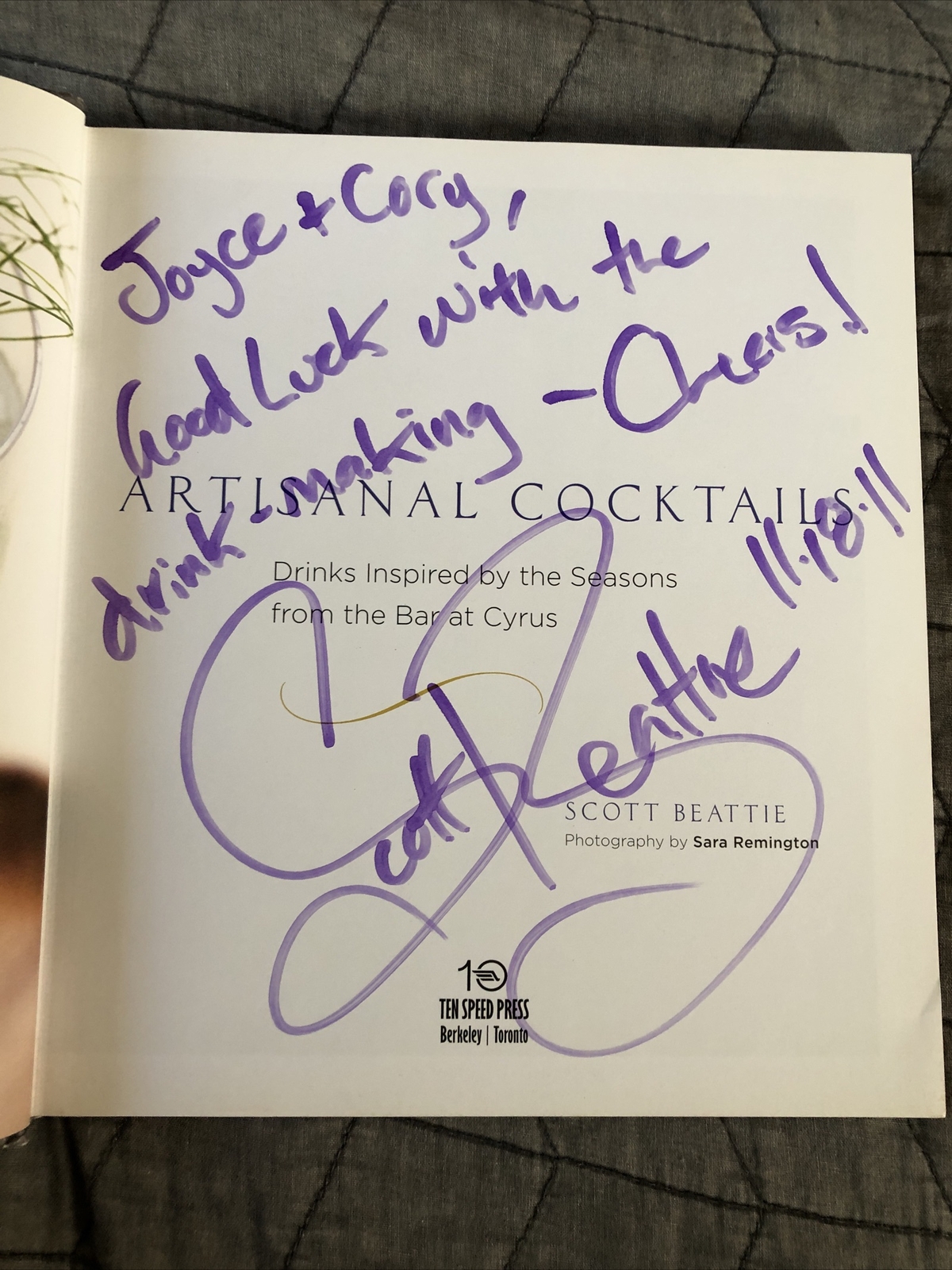 SIGNED! Artisanal Cocktails Scott Beatie 1st Ten Speed Press Hardcover