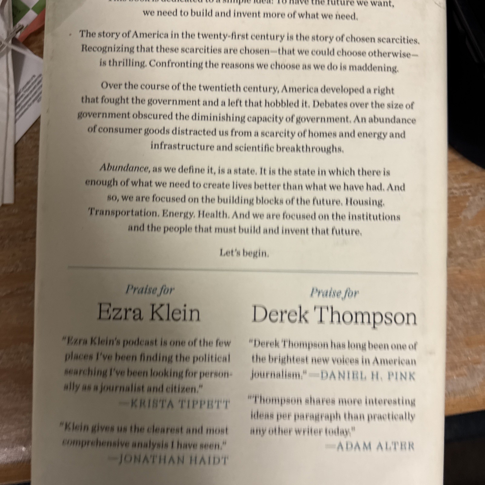 Abundance by Ezra Klein and Derek Thompson (2025, Hardcover)