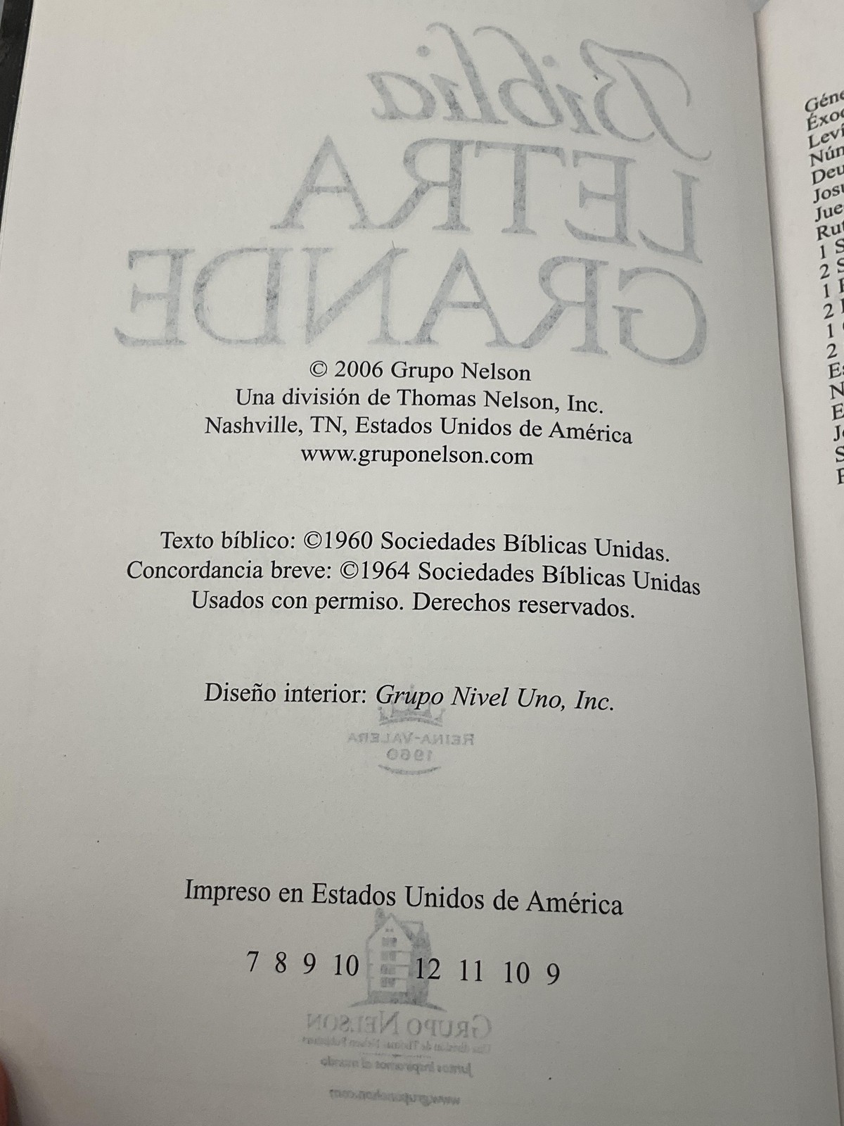 Santa Biblia Grupo Nelson RVR 1960 Black 2006 USA Spanish softcover, good
