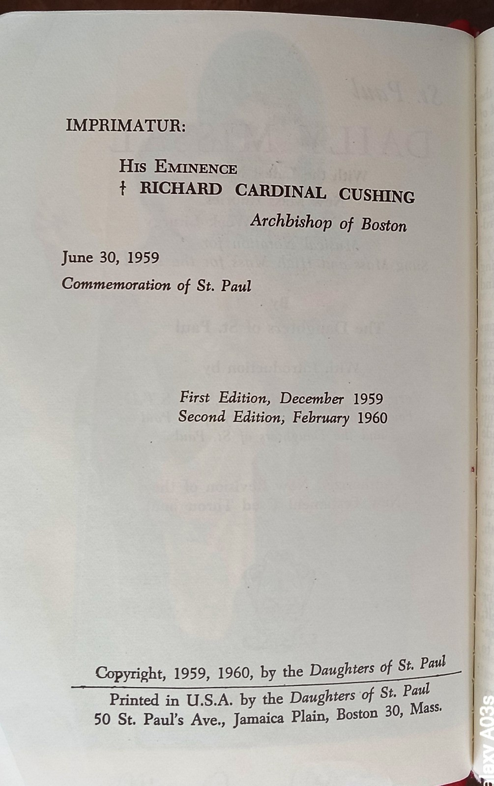 ANTIQUE CATHOLIC LATIN ENGLISH MISSAL; FINE BINDING; TLM BRIGHT GILT; CA.. 1960