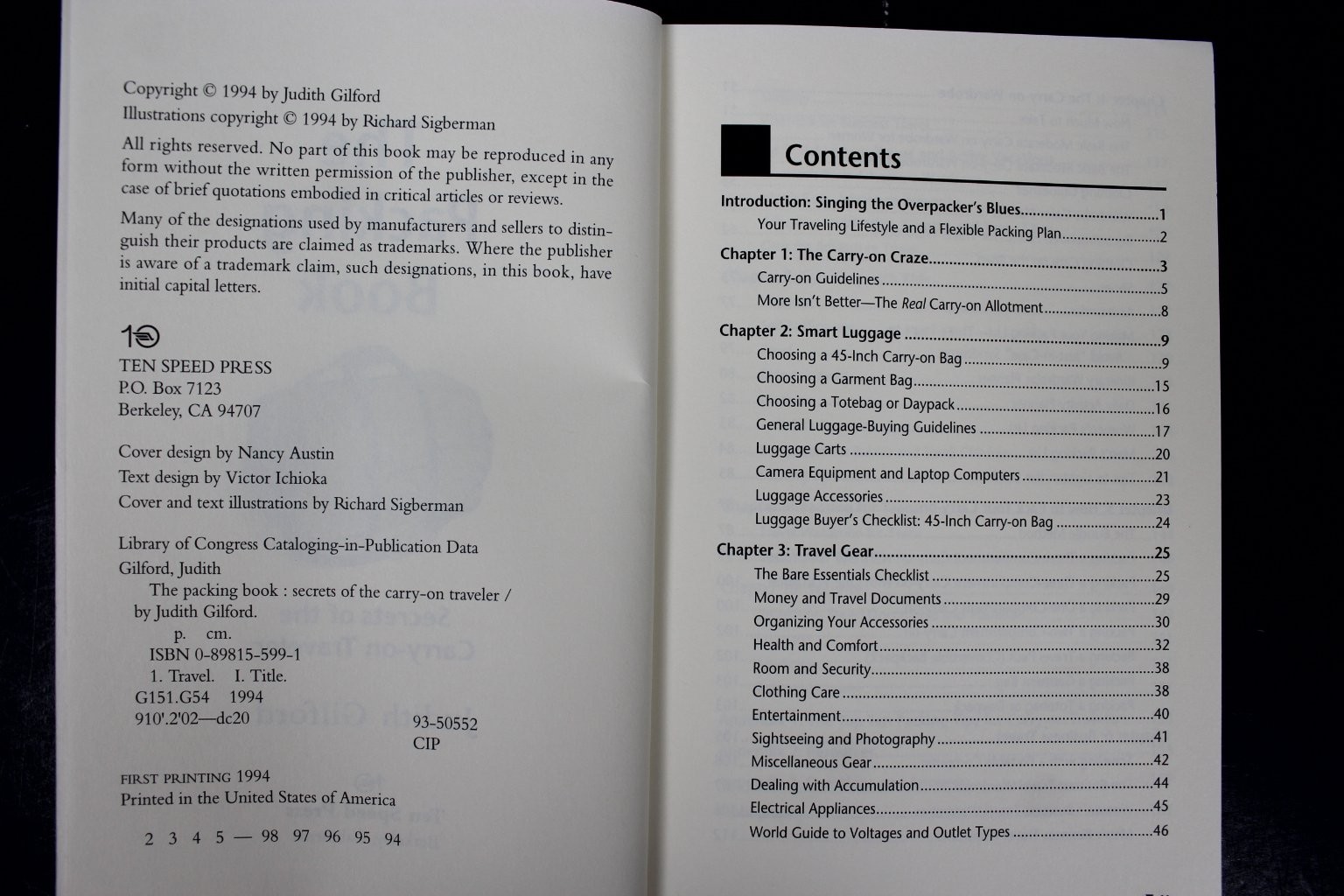 The Packing Book Judith Gilford 1994 First Printing Travel Guide Ten Speed Press