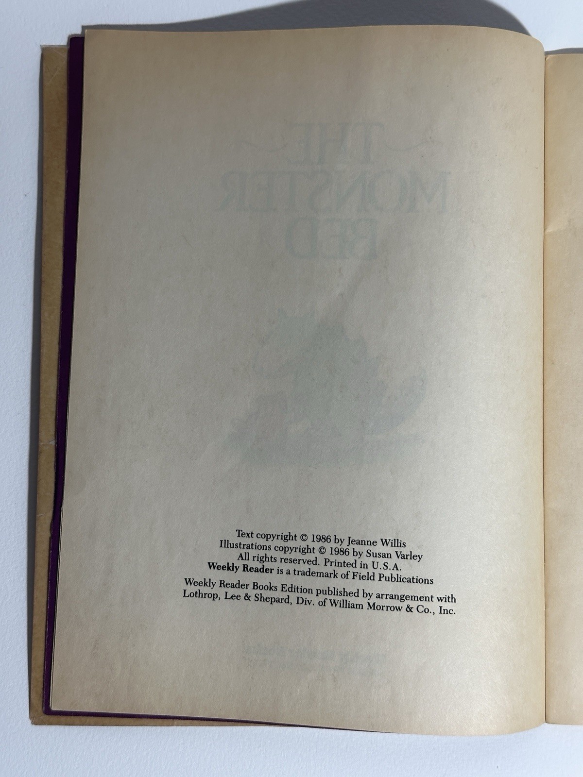 The Monster Bed by Jeanne Willis & Susan Varley, Weekly Reader Books, 1986