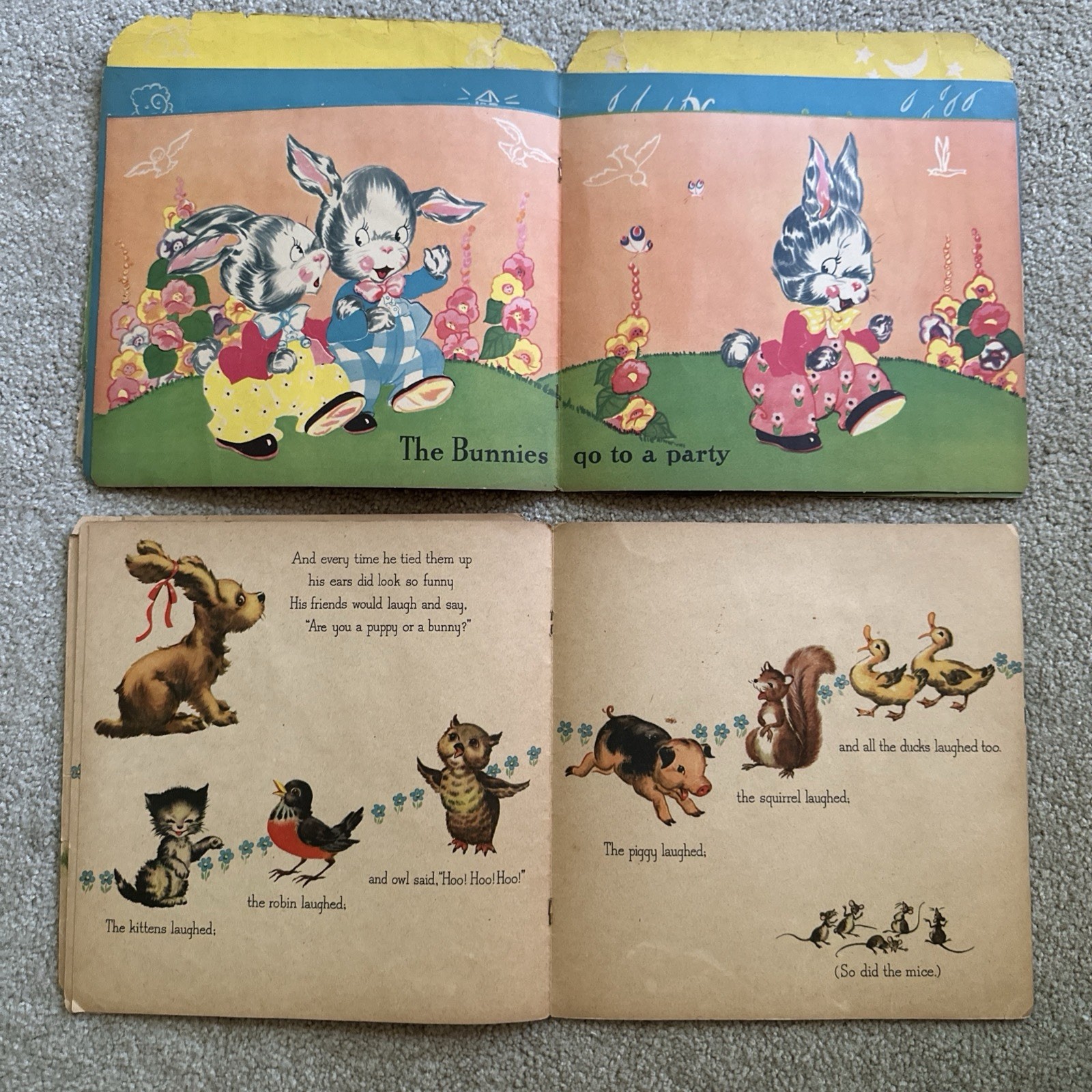 6 Vtg 1940’s Children’s Books Fuzzy Wuzzy series Bunny Puppy Kitten Pony Duck