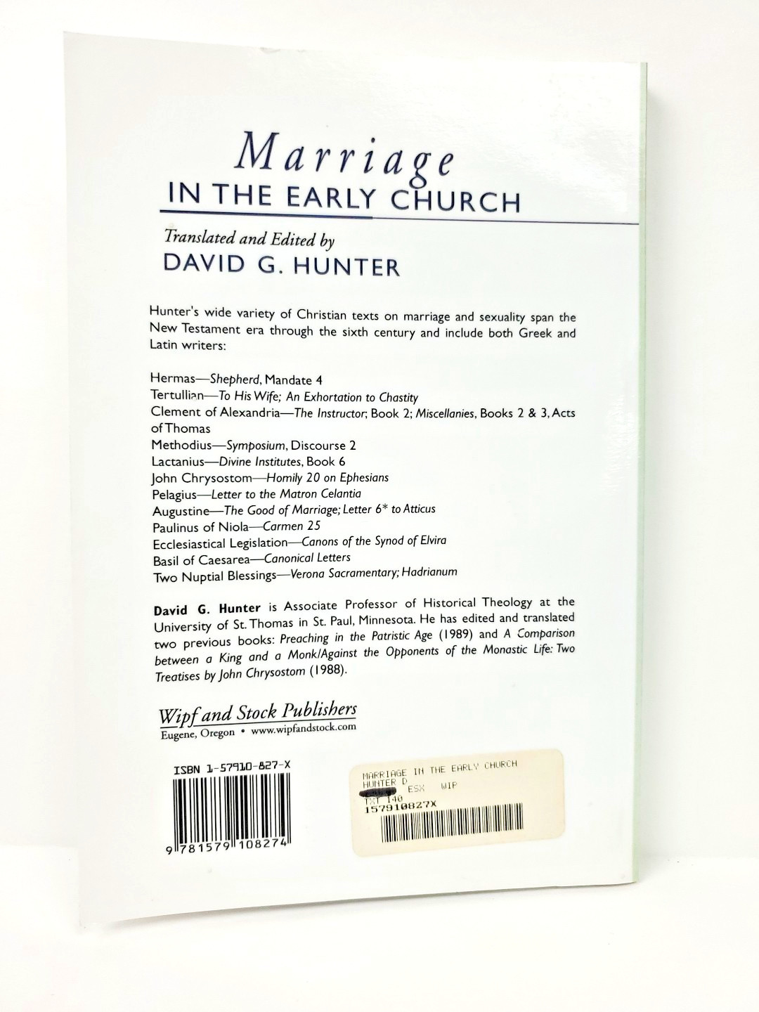 Marriage In The Early Church David G. Hunter Wipf and Stock Publishers *READ*