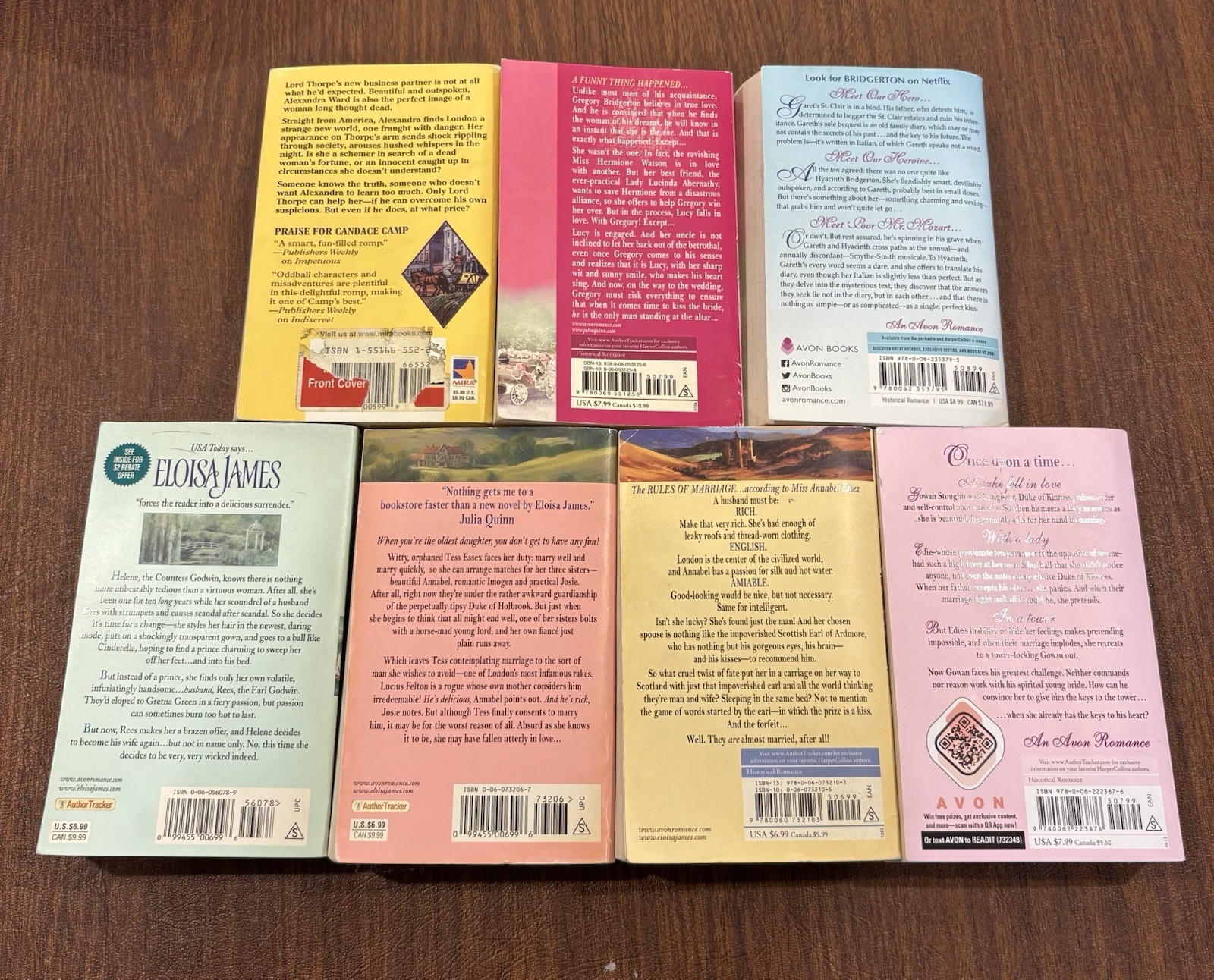 Lot of 7 Historical Romance paperbacks-Julia Quinn, Eloisa James, Candace Camp