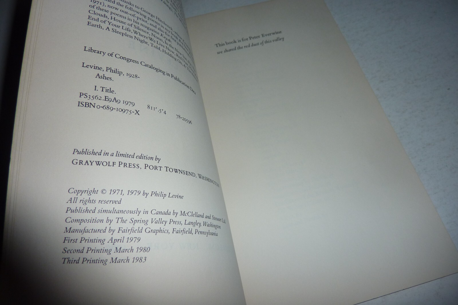 ASHES: POEMS NEW & OLD By Philip Levine TPB Graywolf Press 1983 3rd Printing