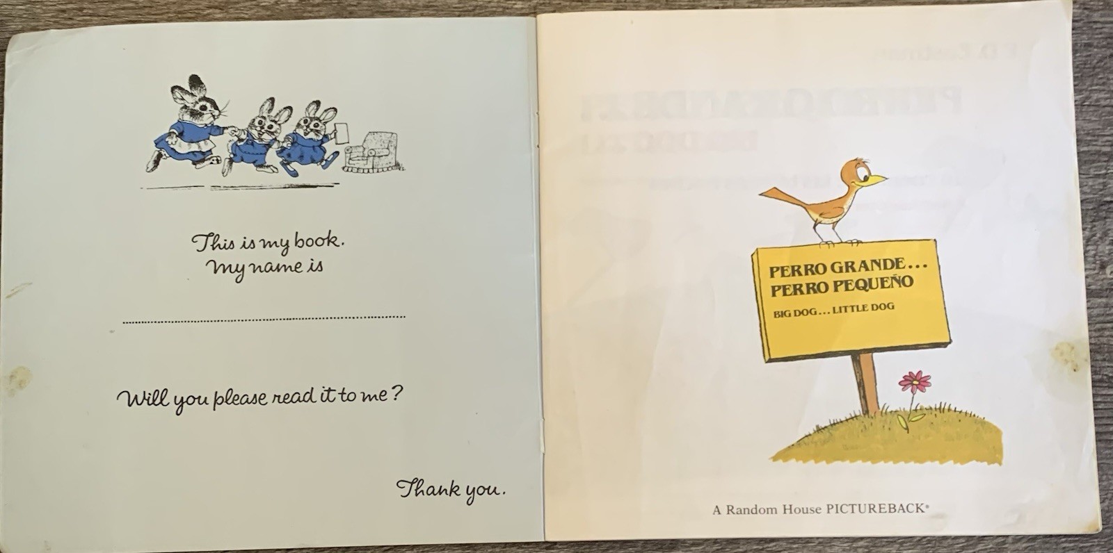RARE! Vtg Trade PB Spanish Ed. Big Dog Little Dog: A Bedtime Story ACCEPTABLE!!!