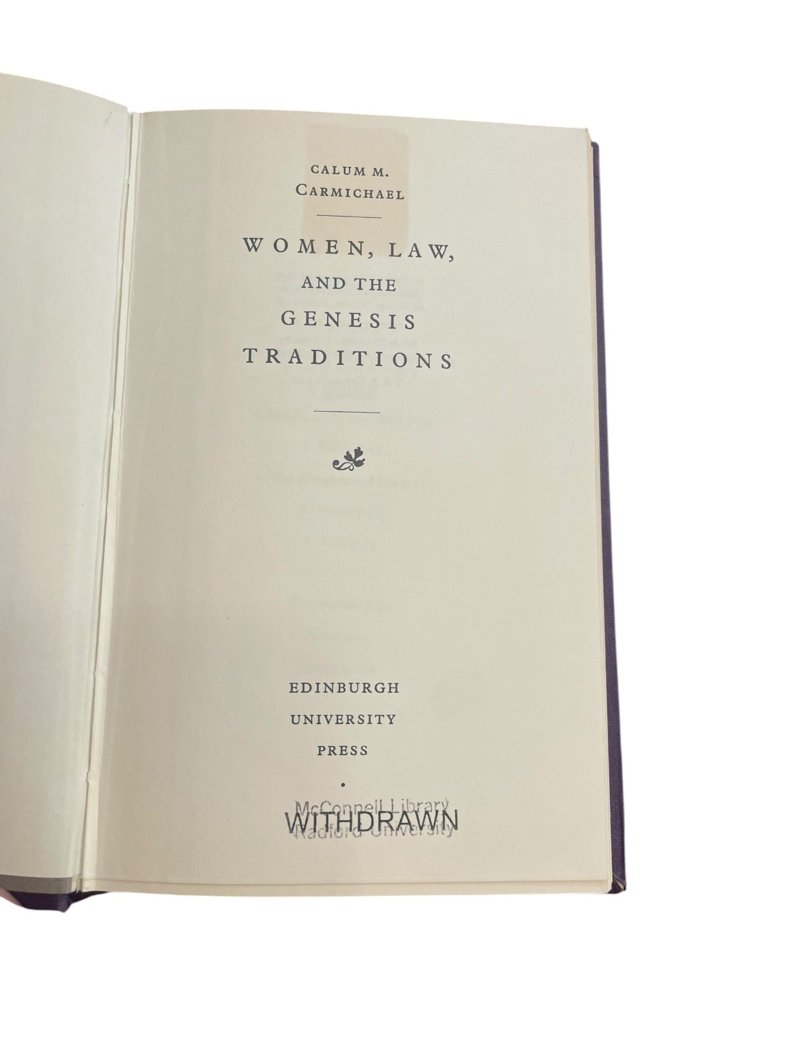 Women, Law, Genesis Traditions Carmichael 1979 Biblical Study Hardcover