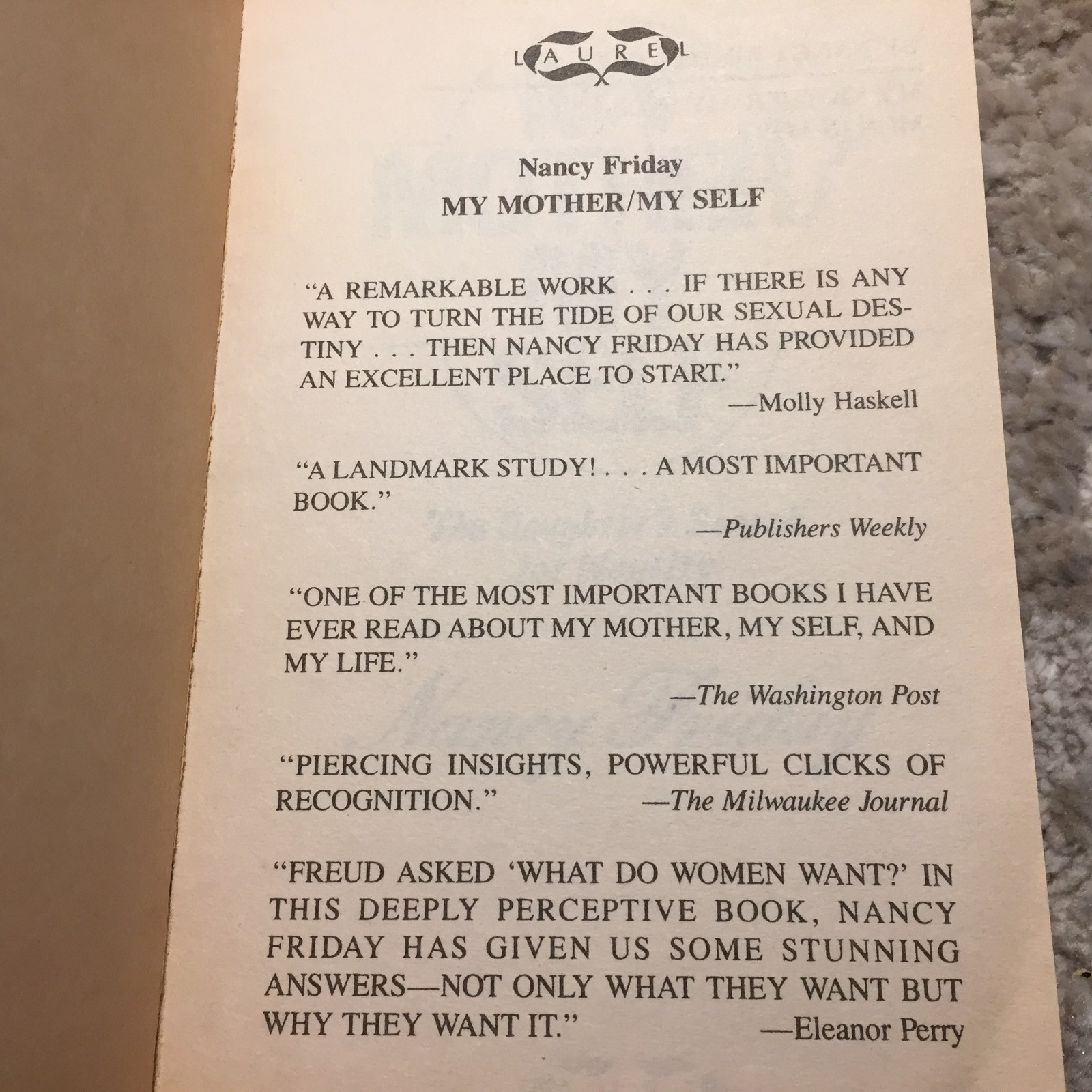 My Mother My Self Nancy Friday 1987 Laurel Female Identity Formation Paperback
