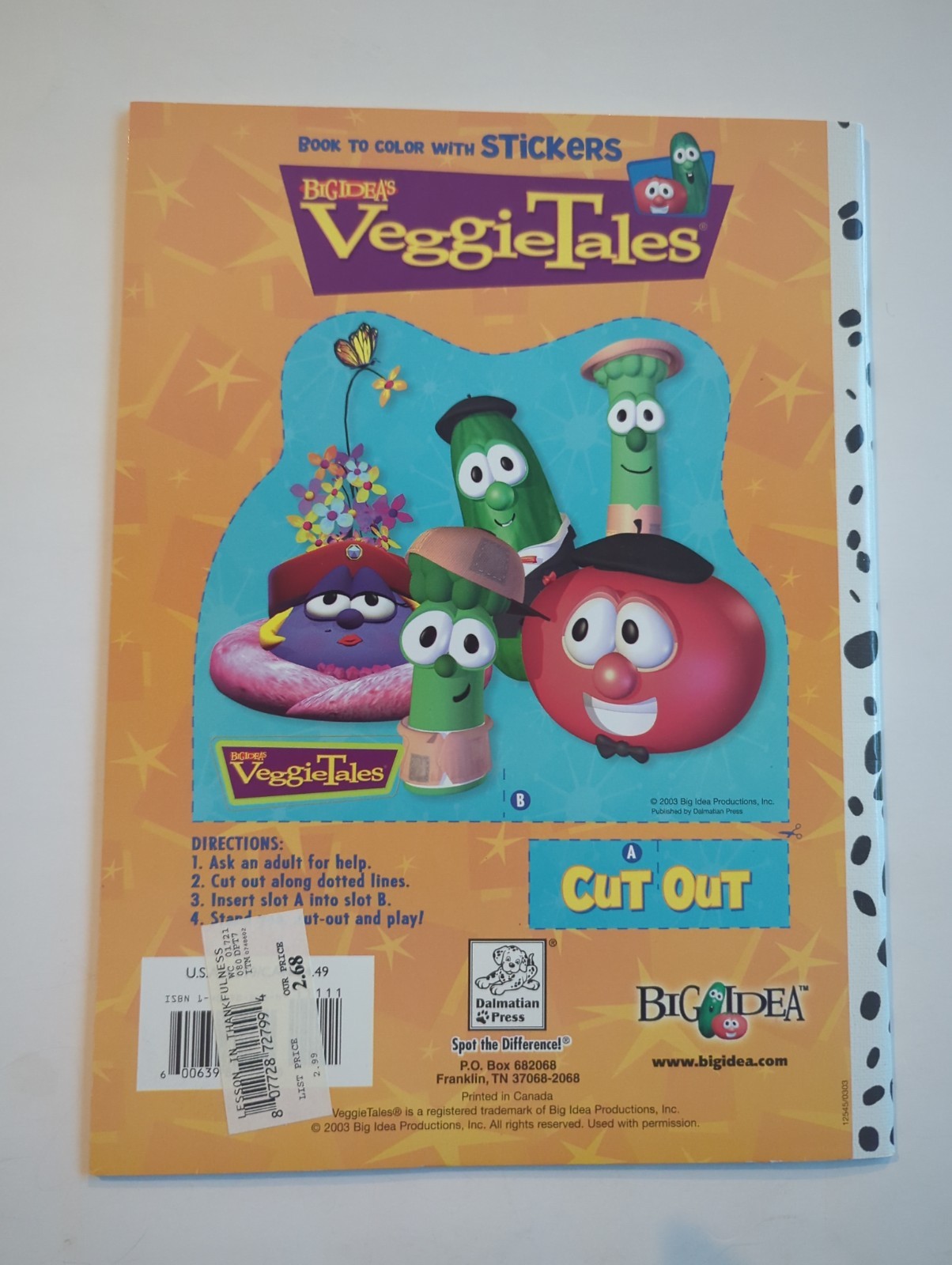 Big Idea 2003 VeggieTales Coloring Book UNCOLORED SC A Lesson In Thankfulness