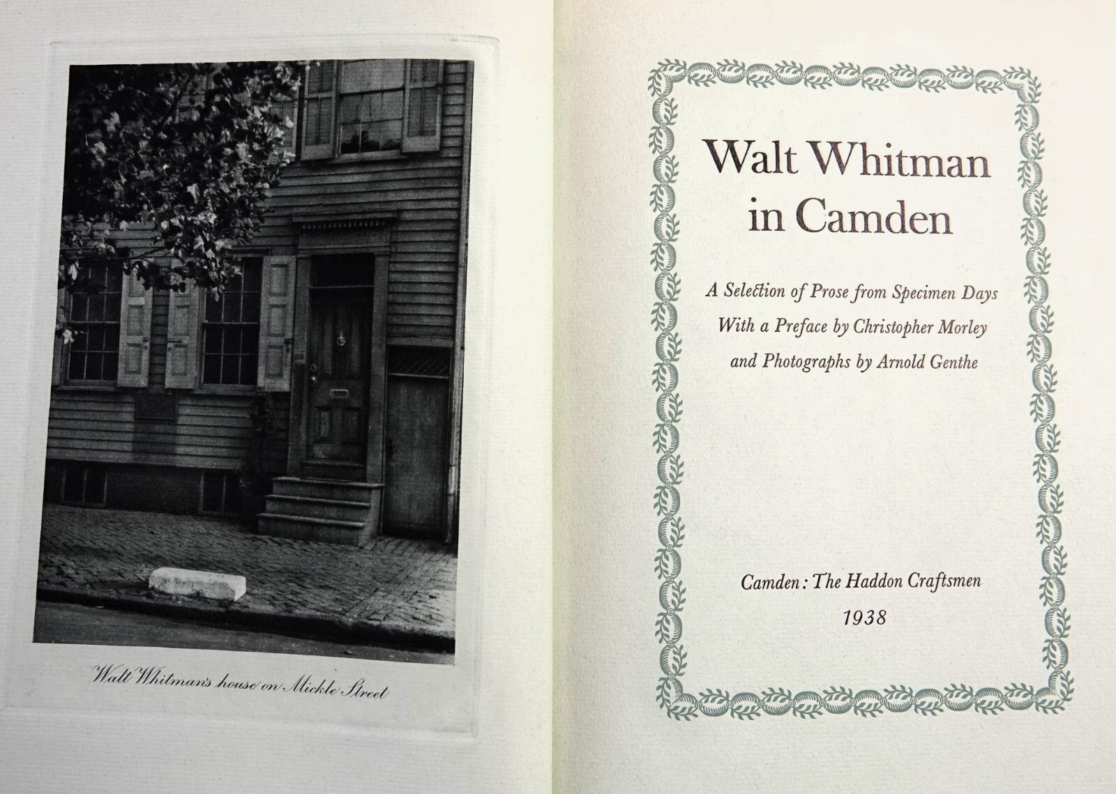 WALT WHITMAN IN CAMDEN PREFACE BY CHRISTOPHER MORLEY 1938 HC LE OF 1100.