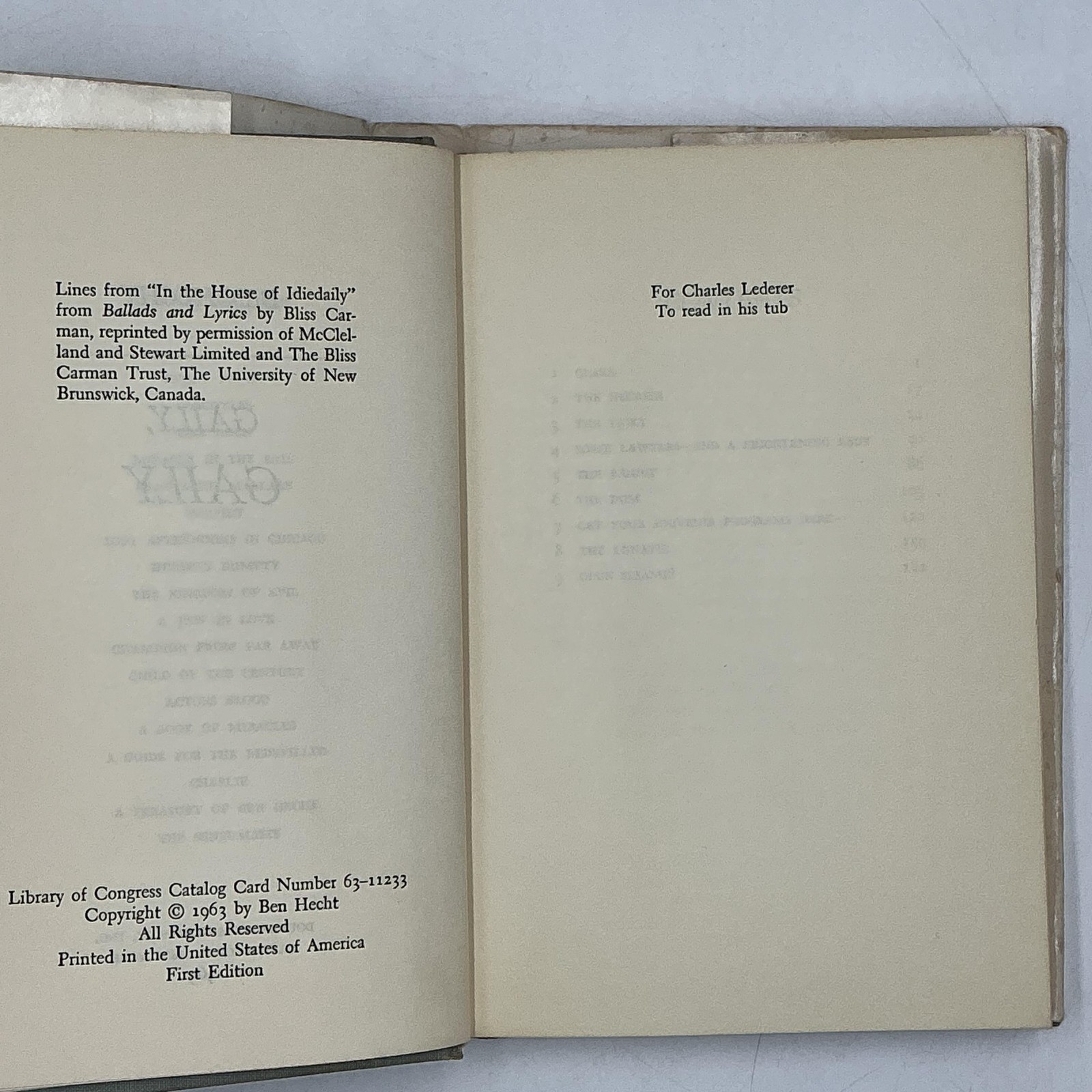Vintage Gaily Gaily Ben Hecht White Black HC DJ 1st 1963 Memoir Chicago
