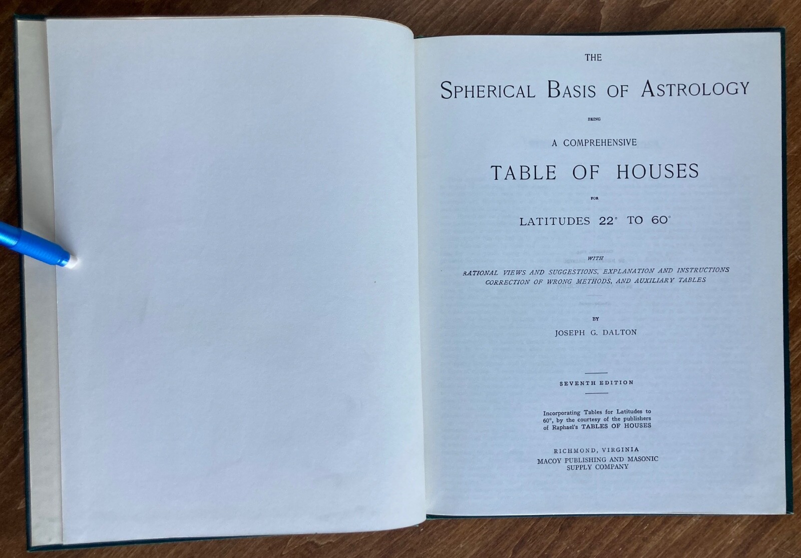 Spherical Basis of Astrology, Comprehensive Table of Houses Joseph G Dalton 1911