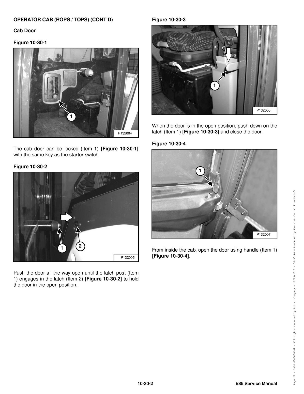 BOBCAT E85 Excavator Service Manual SN B48411001 Up, BIND, FRONT & BACK, FOLDOUT