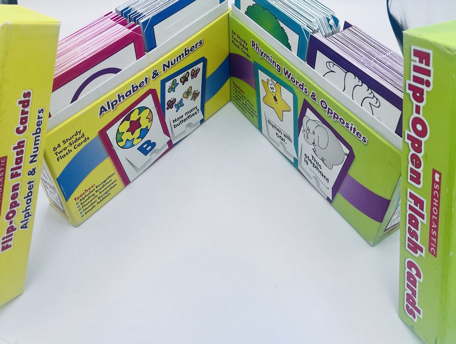 Flash Cards Alphabet & Numbers, Rhyming Words & Opposites 64 Two Sided Cards