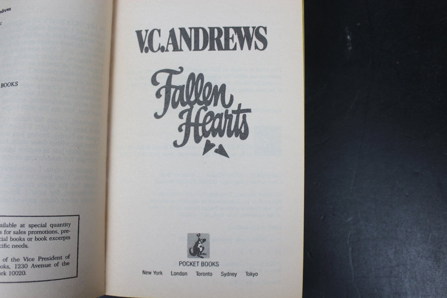 Fallen Hearts V.C. Andrews 1988 First Pocket Books Printing Gothic Romance