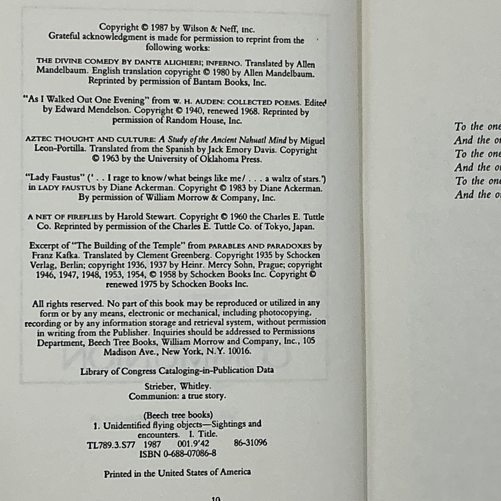 COMMUNION A True Story Whitley Strieber 1987 Hardcover Books Dust Jacket