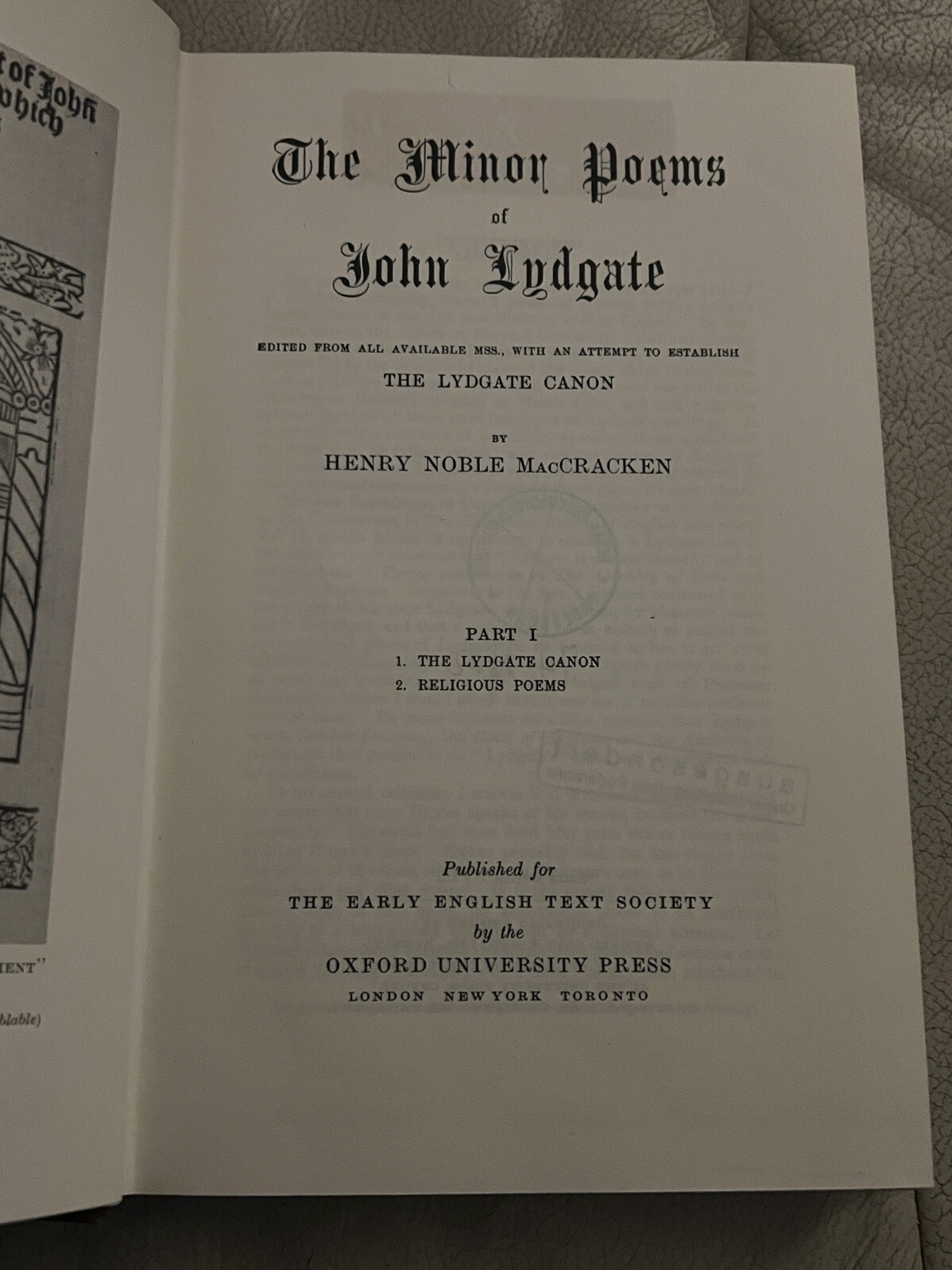 The Minor Poems of John Lydgate Part I *WORLD WIDE SHIPPING*