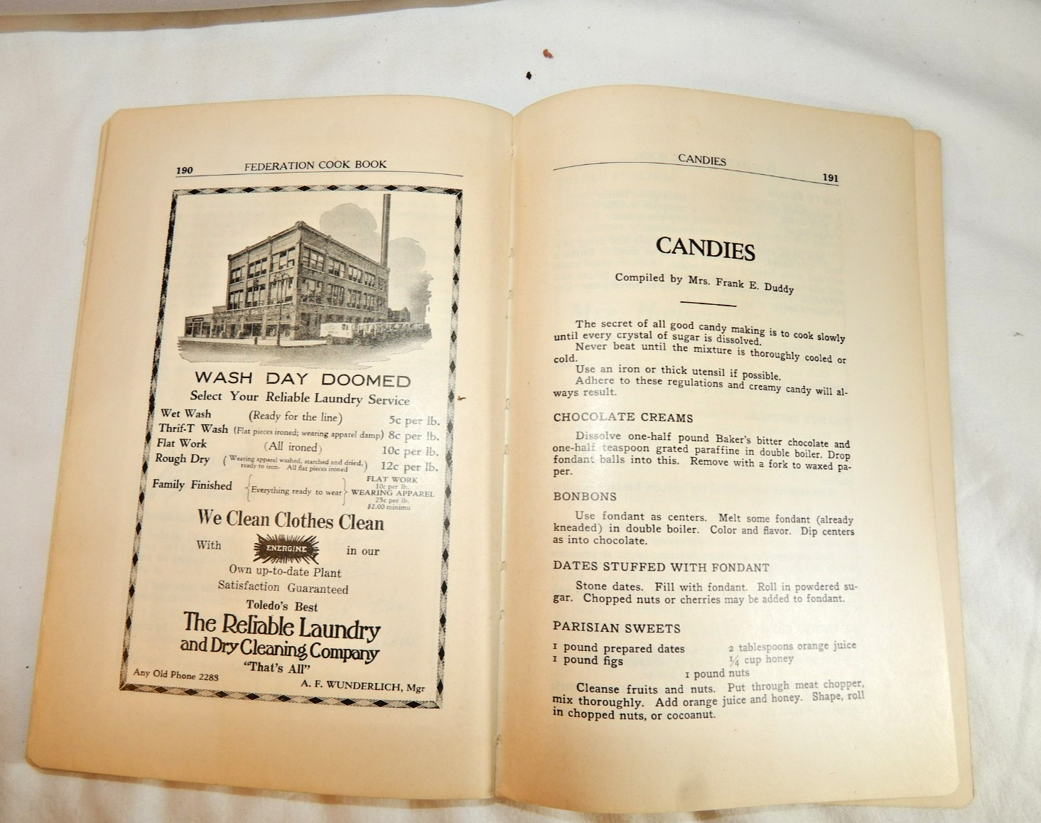 Antique CookBook of the Toledo Federation of Women’s Clubs 1924 Local Ads Ohio