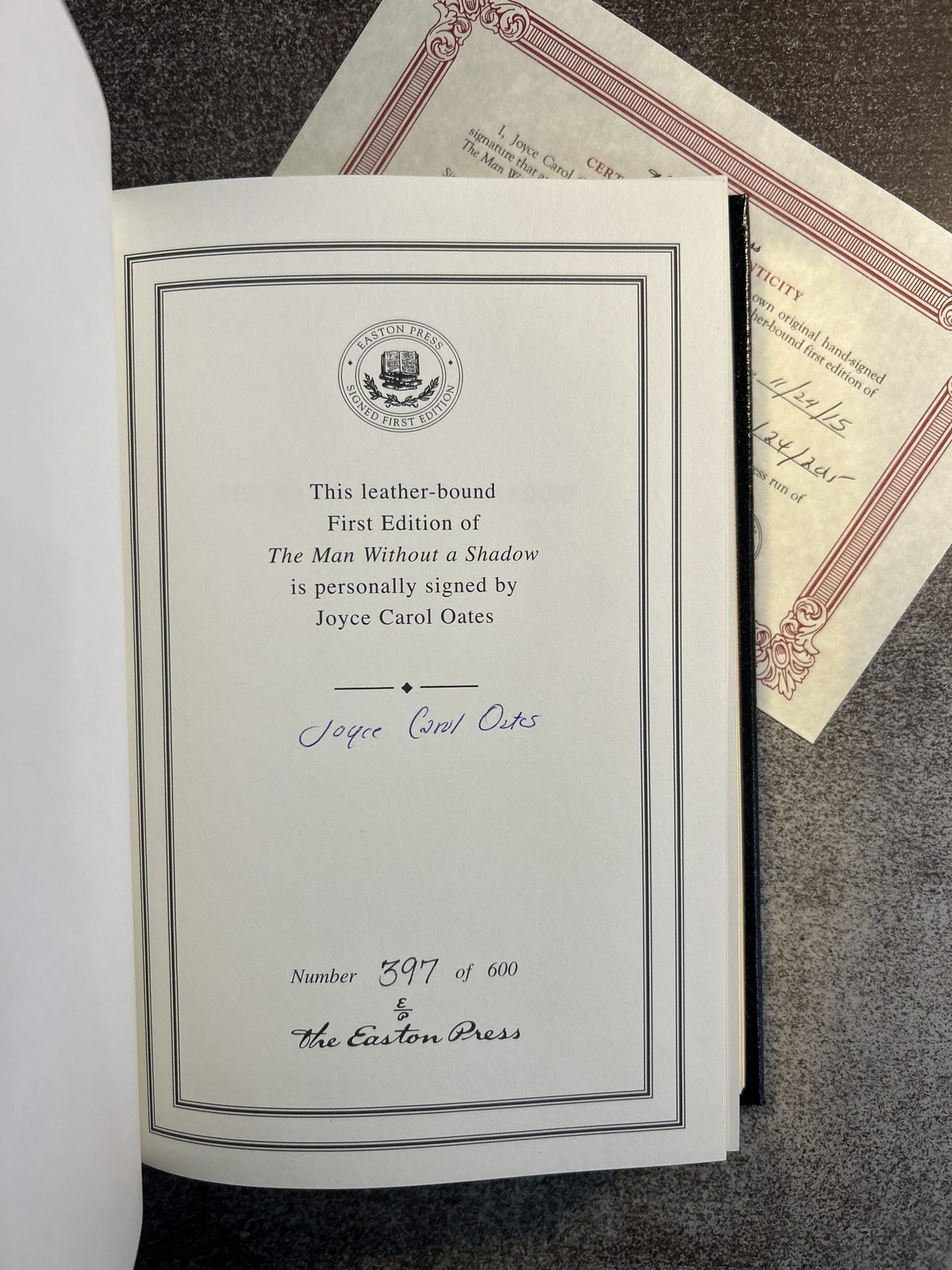 The Man Without a Shadow SIGNED FIRST EDITION Joyce Carol Oates Easton Press