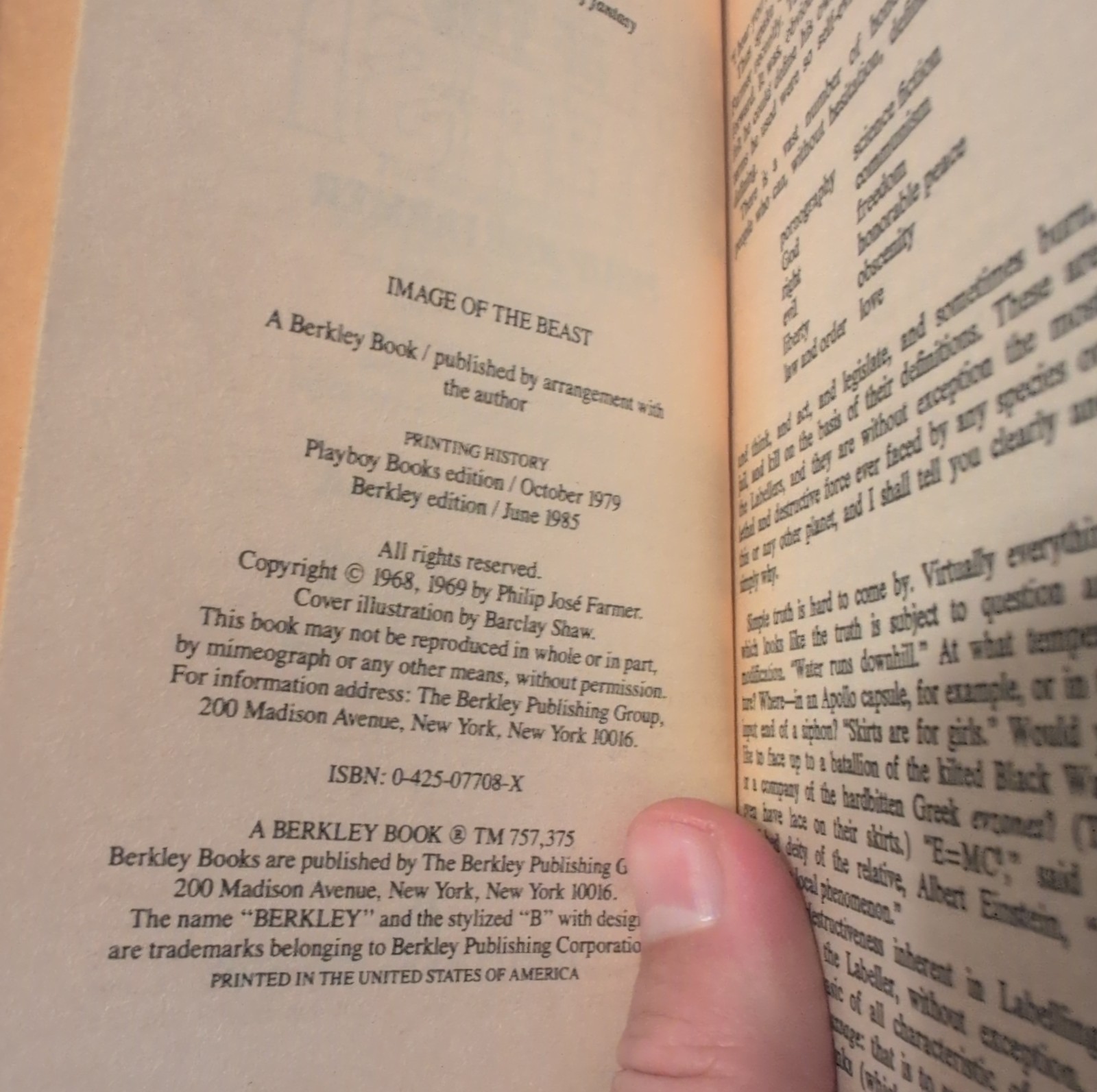 Vtg Image of the Beast Philip Jose Farmer, (Berkley MMPB, 1985) Erotic Thriller